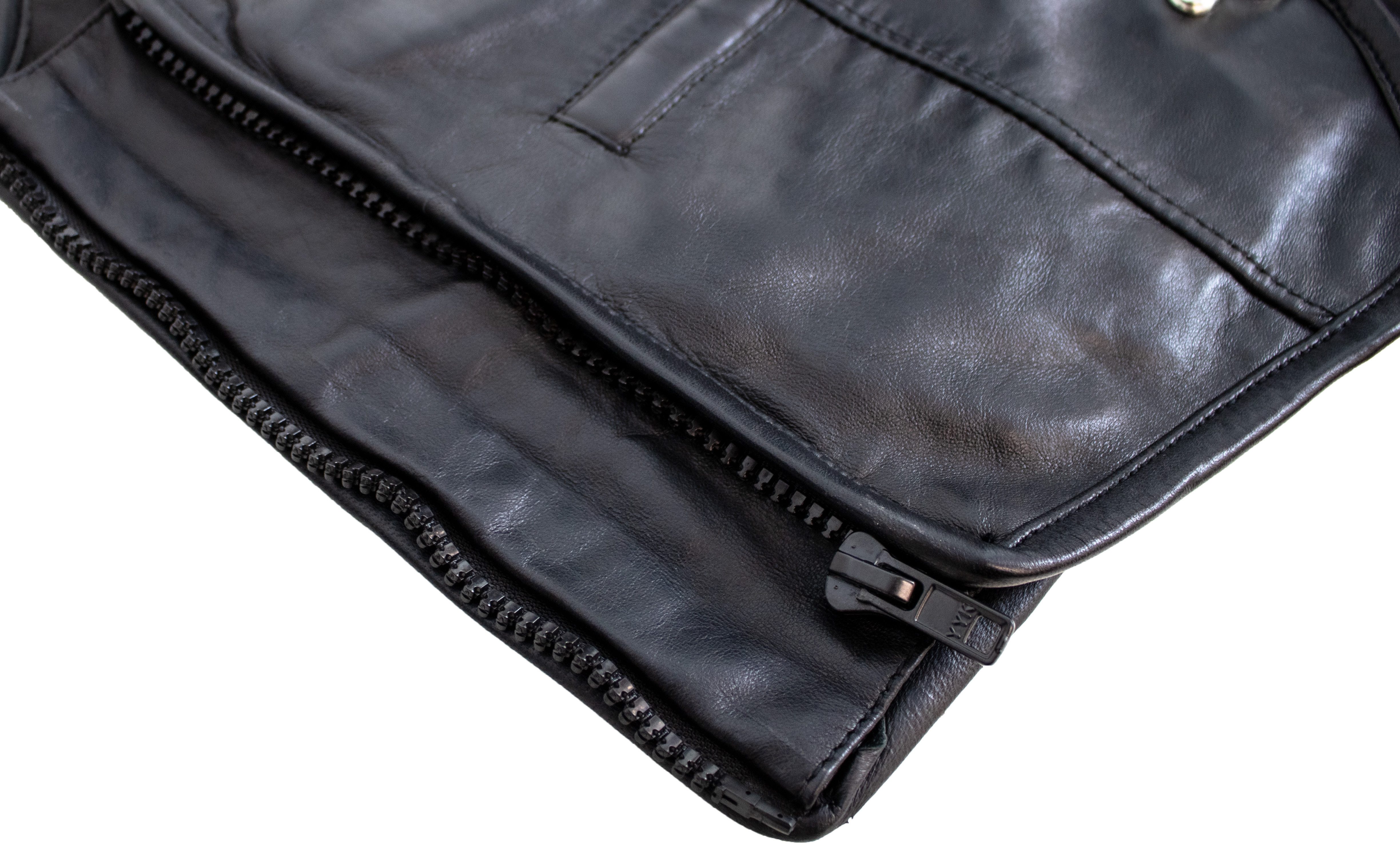 MDM Motorradweste Damen Lederweste Schwarz Lammleder Slim Fit mit Schnallen (Damen Biker Kutte)