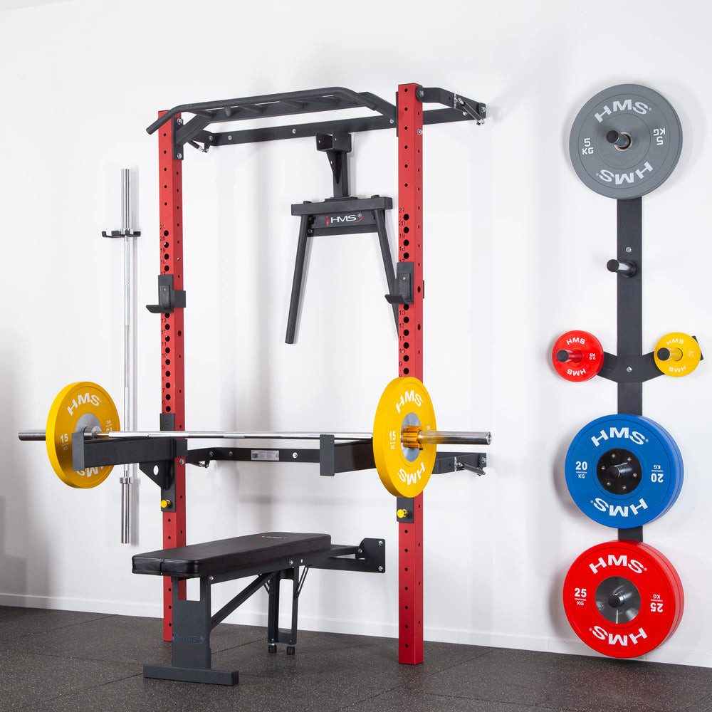 HMS Half Rack Kraftstation Klimmzugstation Trainingsbank, (Spar-Set, 1-tlg., 230 x 142 cm klappbar), klappbar, wandmontiert, platzsparend, Klimmzugstange