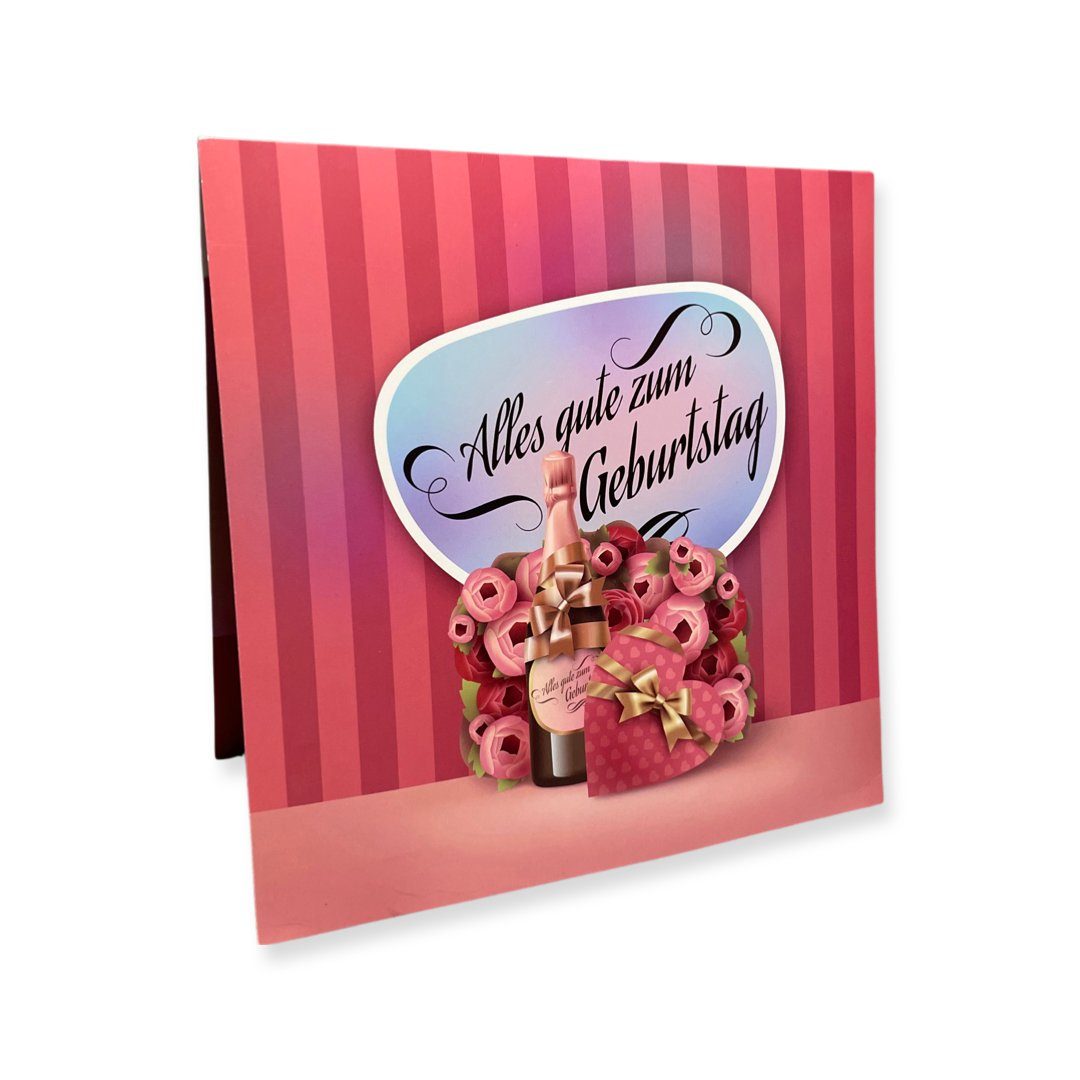 mit 3D Aufnahmefunktion UNIQARD® Rosen Farbe Blumen UNIQARD Glückwunschkarte für Geburtstagskarte Frauen Pop-Up Torte Champagner in Rosa