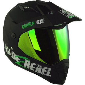 Broken Head Motorradhelm Made2Rebel grün (mit klarem und grün verspiegeltem Visier), inklusive Sonnenblende und 2 Visieren