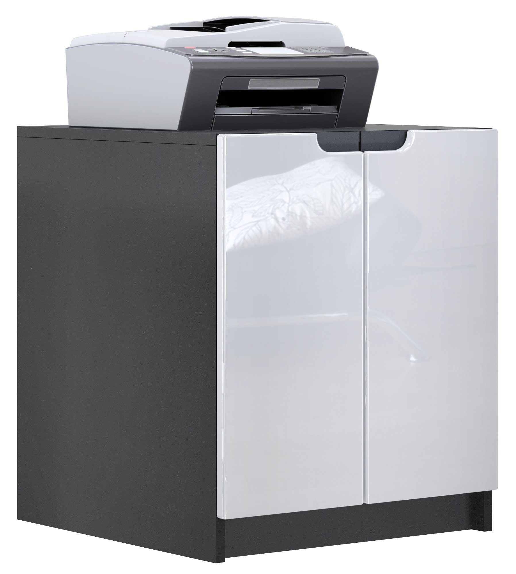 Vladon Kommode Logan (Aktenschrank, mit 2 Fächern und 2 Türen), Schwarz matt/Weiß Hochglanz, (51 x 60,5 x 54 cm)