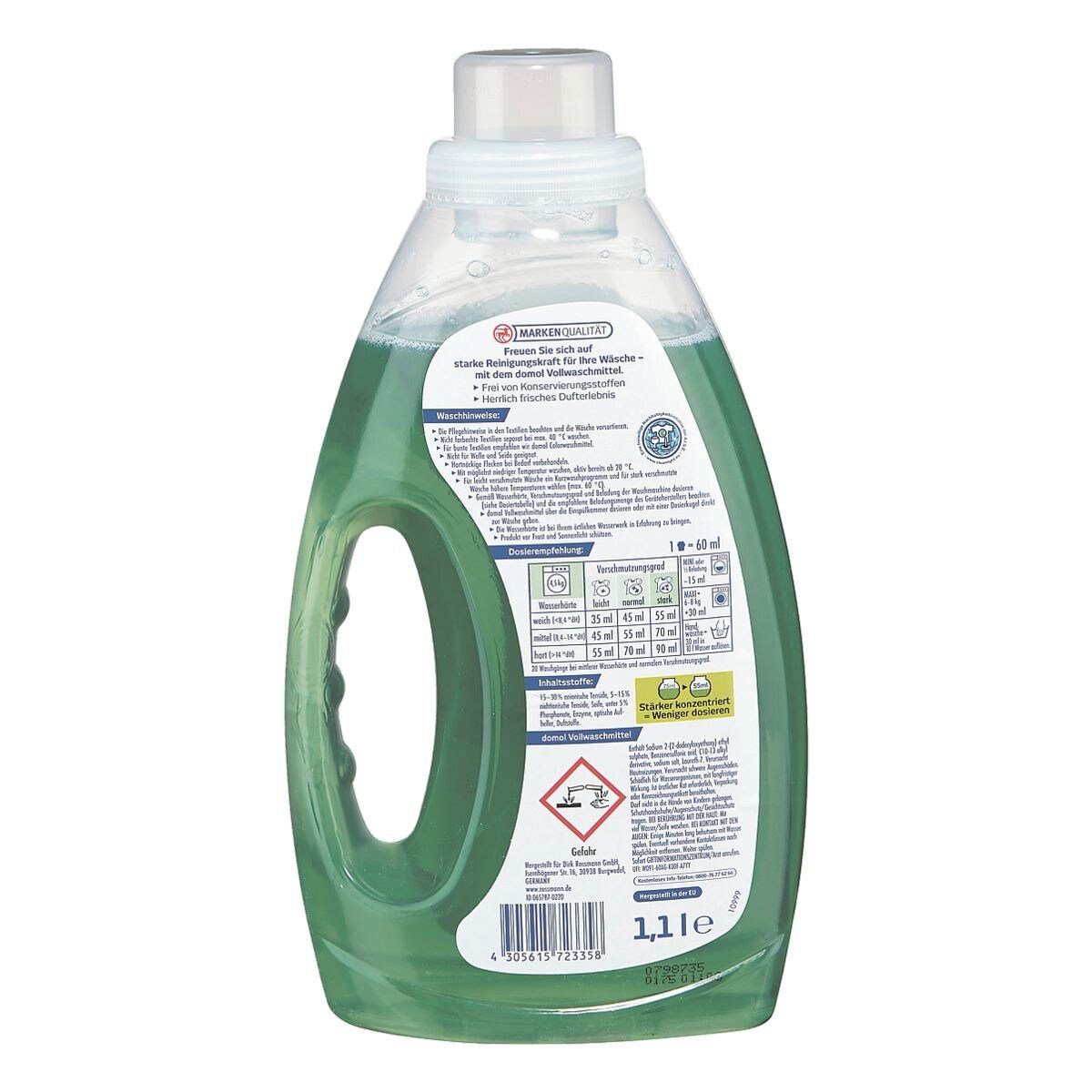Domol Vollwaschmittel (20 WL, 1,1 Liter, für bunte und weiße Wäsche)