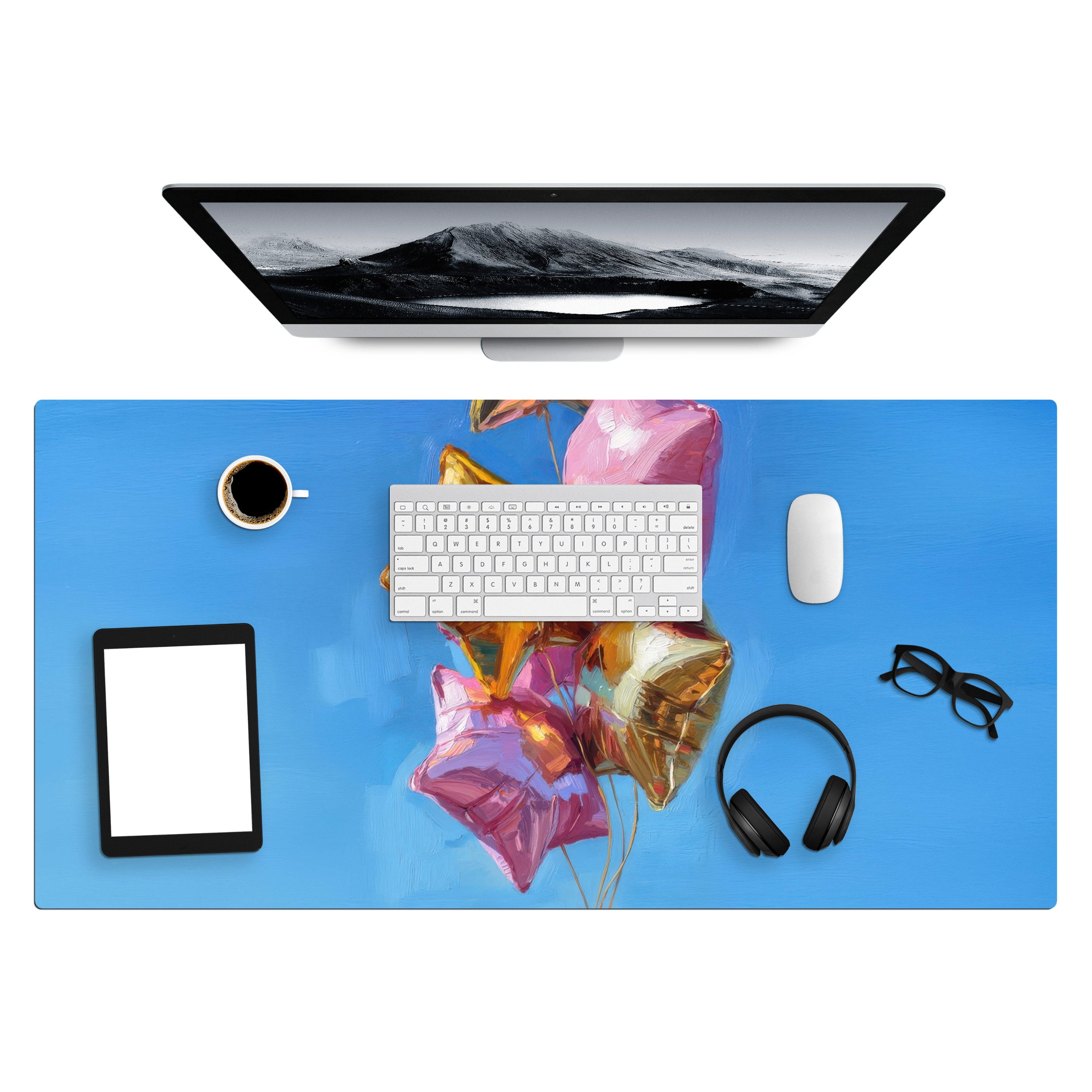 MuchoWow Gaming Mauspad Ballons - Gold - Sternförmig - Rosa (1-St), Gaming Mousepad XXL, Schreibtischunterlage, Gaming Zubehör, 100x50 cm