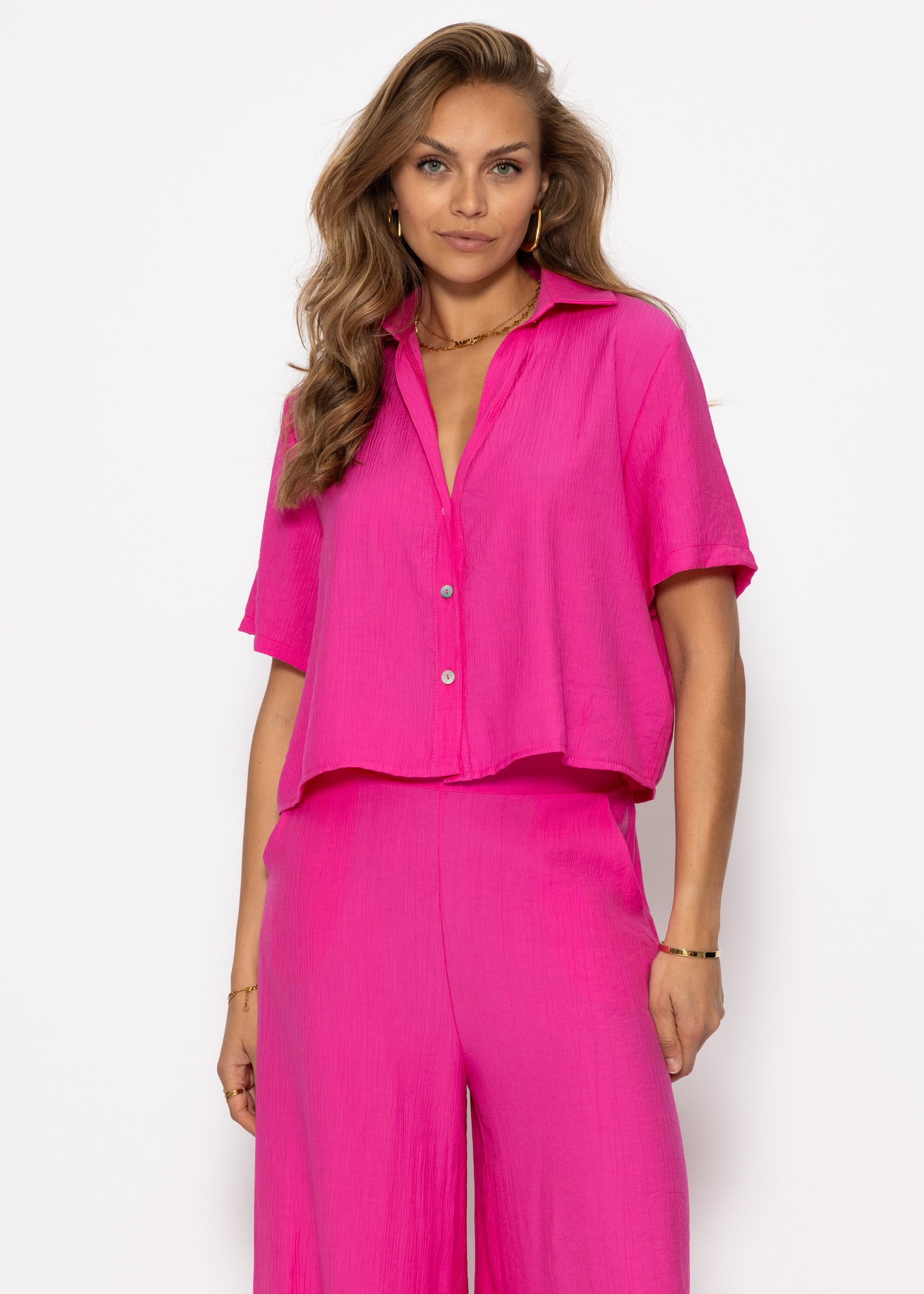 SASSYCLASSY Langarmbluse Bluse in Crincle Optik für Damen Sommerliche Bluse günstig online kaufen