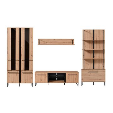 Homestyle4u Wohnwand Schrankwand Anbauwand 4 teilig Industrial Style Wohnzimmer-Set Modern, (4-St)