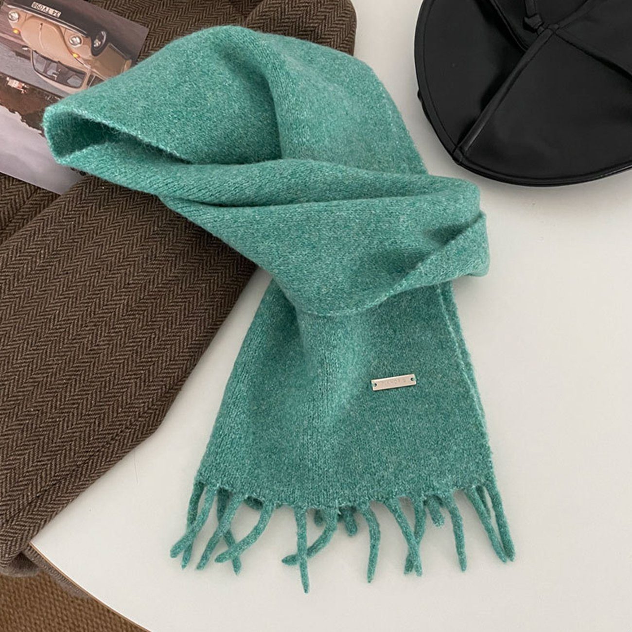 EBUY Modeschal Warmer Strickschal für Damen im Winter Dunkelgrün