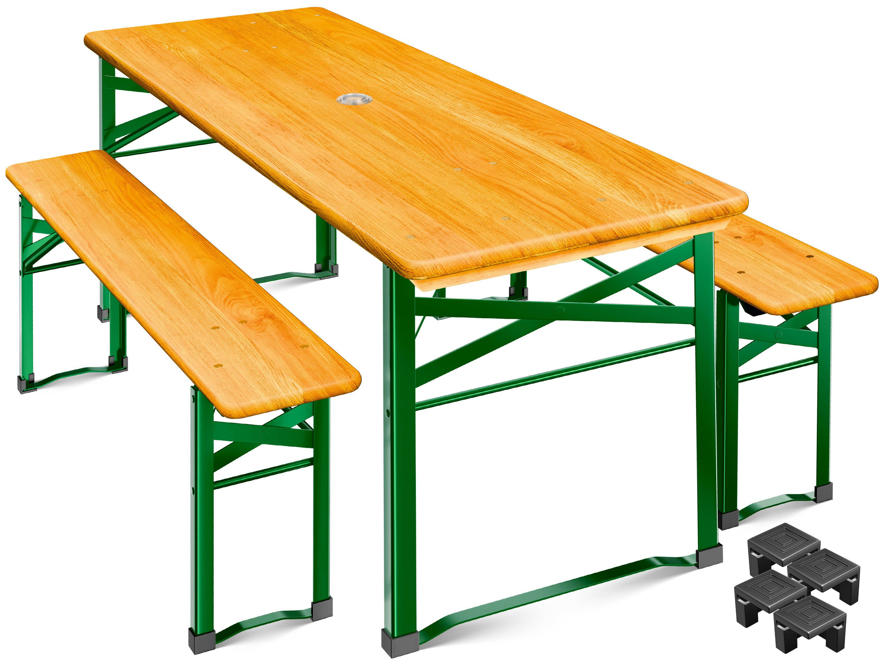 KESSER Bierzeltgarnitur 3 teiliges-Set, Festzeltgarnitur, 170cm, Klappbar, 2x Bierbank, 1x Biertisch, Bodenschoner