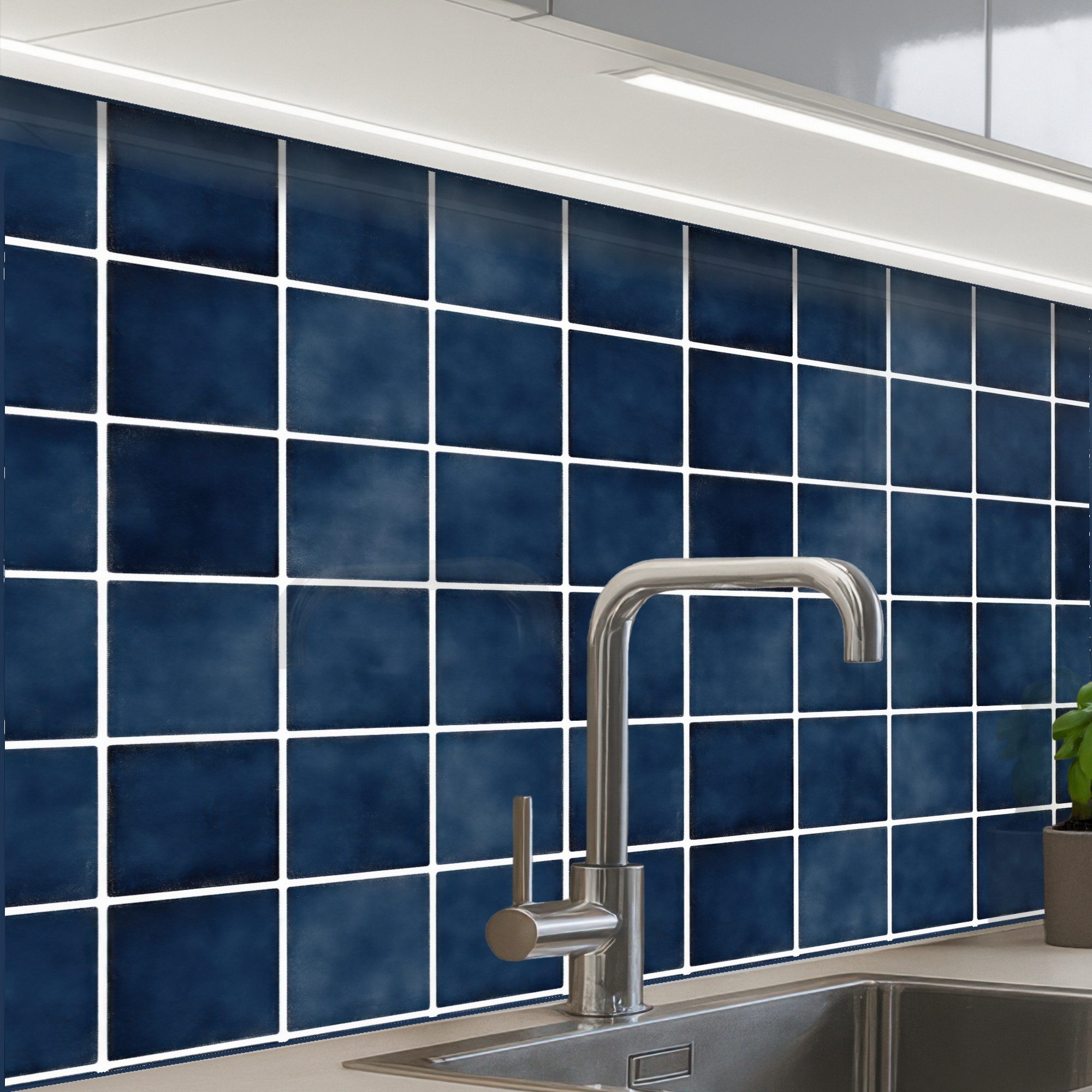 KitchenYeah Küchenrückwand Muster selbstklebend (keine Folie) Fliese - Modern - Blau, (1-tlg), Spritzschutz, Küche, Rückwand, Küchenwand, Küchenfront, 30x20 cm
