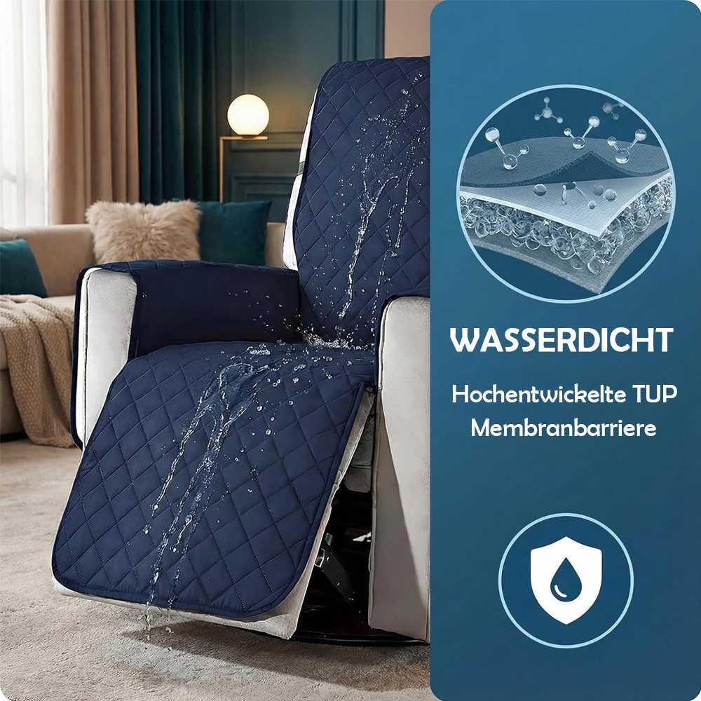 TUWENA Sesselschoner Wasserdicht Sesselschoner mit 3 Seitentaschen Bezüge Sitzkissenschutz, Verstellbarer, maschinenwaschbar, für Familien Kindern und Haustiere – Bild 4 von 5