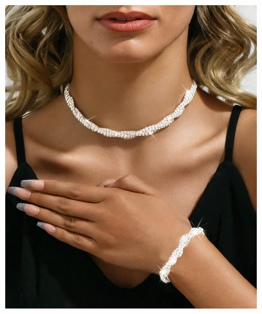 Coonoor Schmuckset Damen Schmuckset 2-teilig, Braut Strass Schmuckset, (2-tlg), Armband Halskette, Hochzeitsschmuck Set