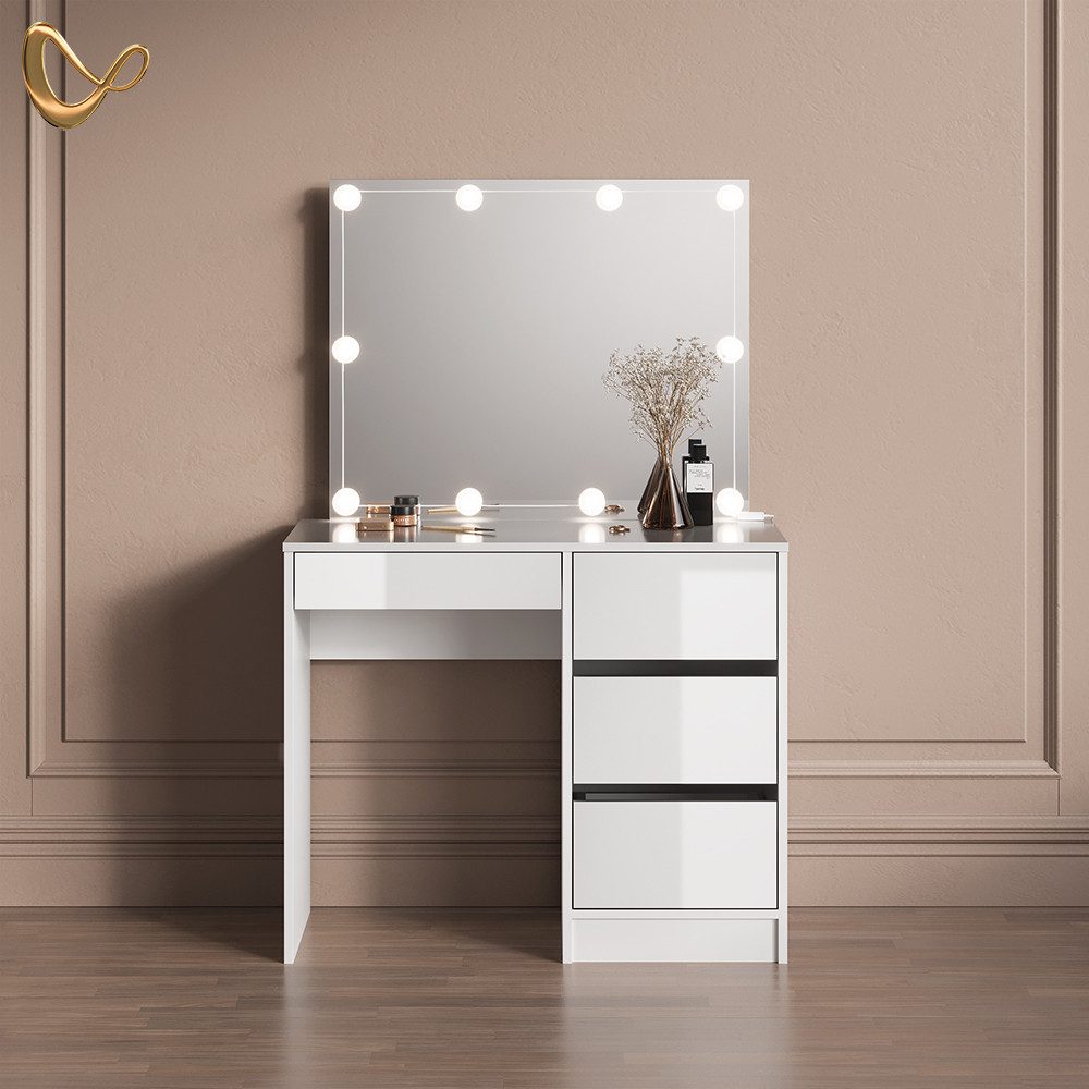 Livinity® Schminktisch Imola, Weiß/Weiß, 90 cm mit LED Beleuchtung günstig online kaufen