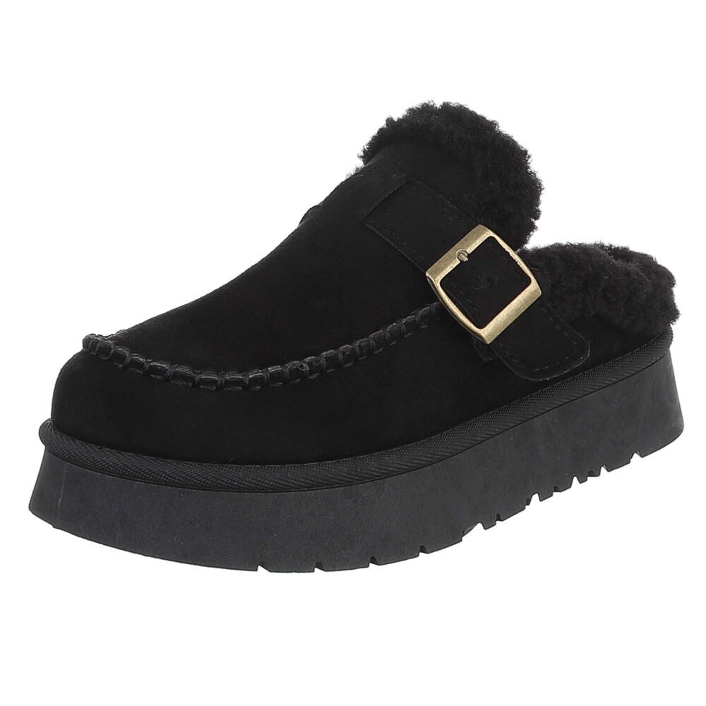 Ital-Design Damen Clog mit Plateausohle und Futter Snowboots (92125526) Flach Hausschuhe in Schwarz