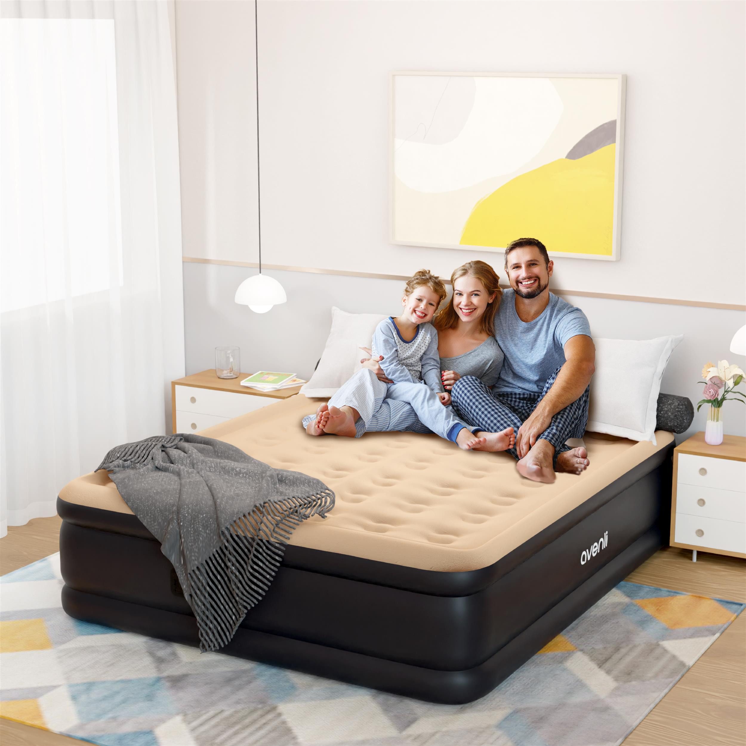 Avenli Luftbett mit integrierter Elektropumpe 203x157x47 cm, (Doppelbett für 2 Personen), mit beflockter Oberfläche