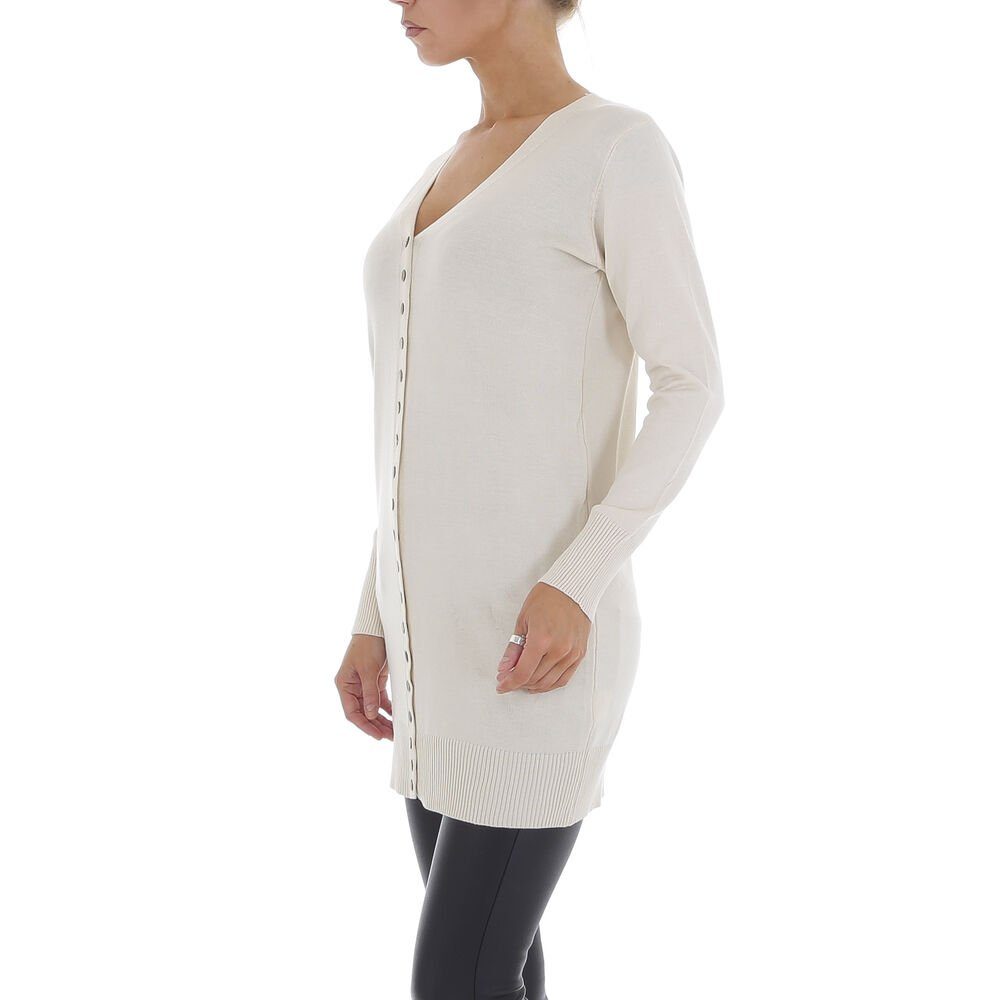 Beige in Strickjacke Stretch Ital-Design Longpullover Freizeit Damen