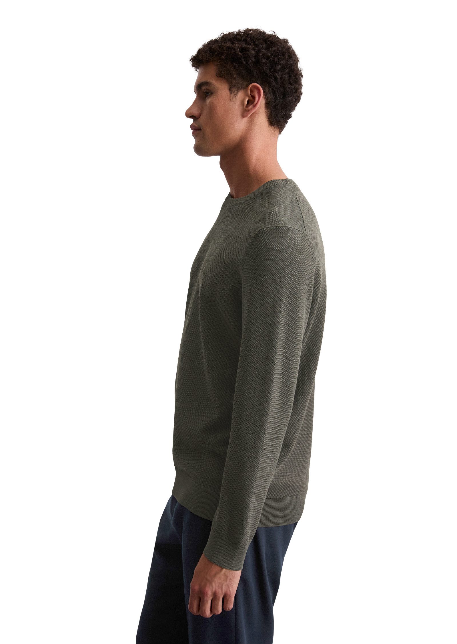 Marc O'Polo Rundhalspullover aus Bio-Baumwoll-Piqué günstig online kaufen