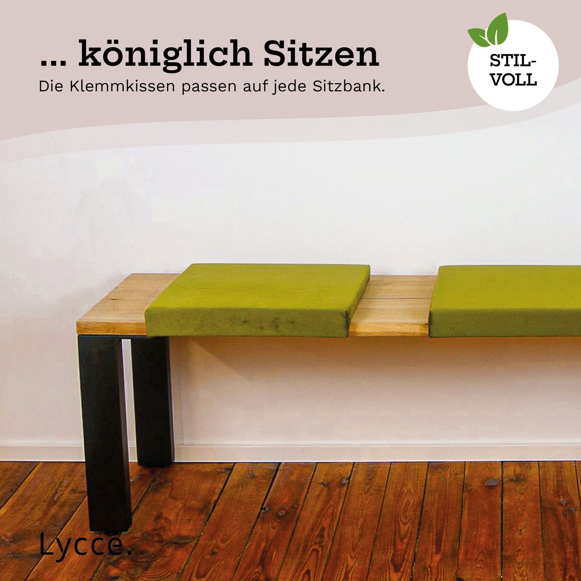Lycce Bankauflage Klemmkissen, Sitzkissen mit 1 Leiste, 40cm breit - 35cm Klemmtiefe, (1 St), weich gepolstert, verrutscht nicht, edle Optik Samt senf olive