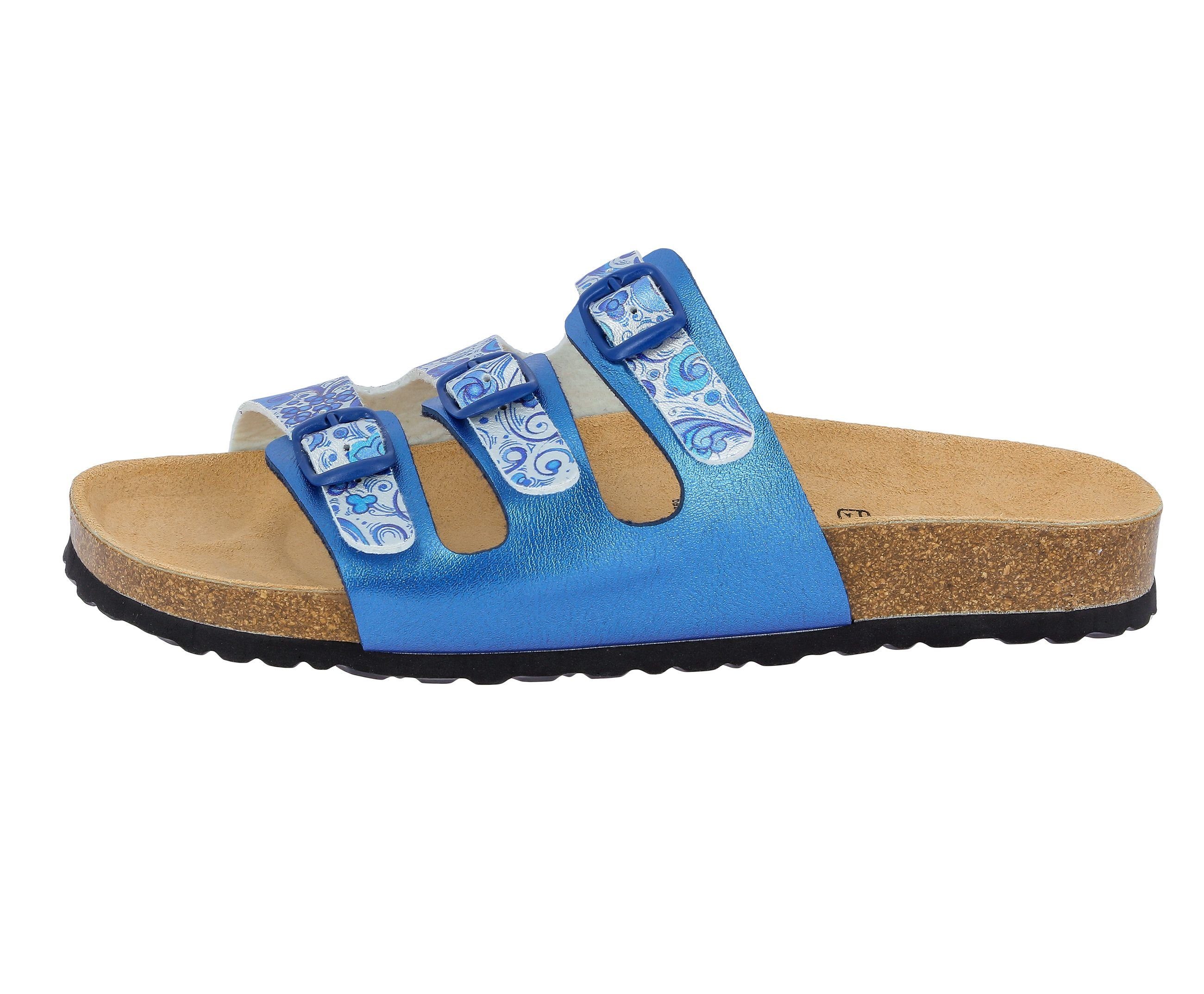 Lico Pantolette Bioline Flower blau/weiss Pantolette