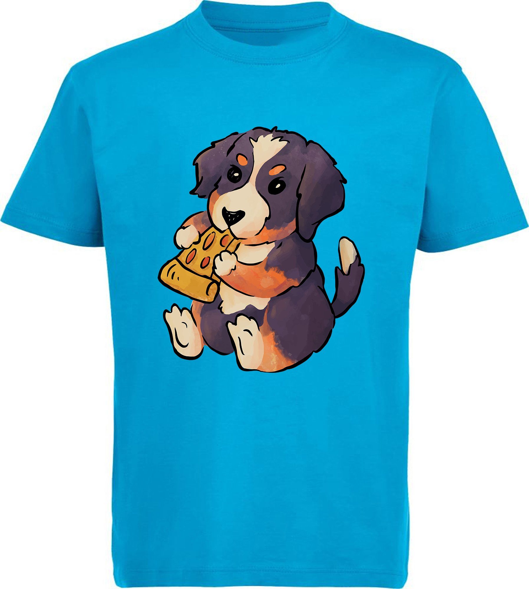 Print-Shirt bedrucktes Kinder Hunde T-Shirt - Welpe mit Pizza