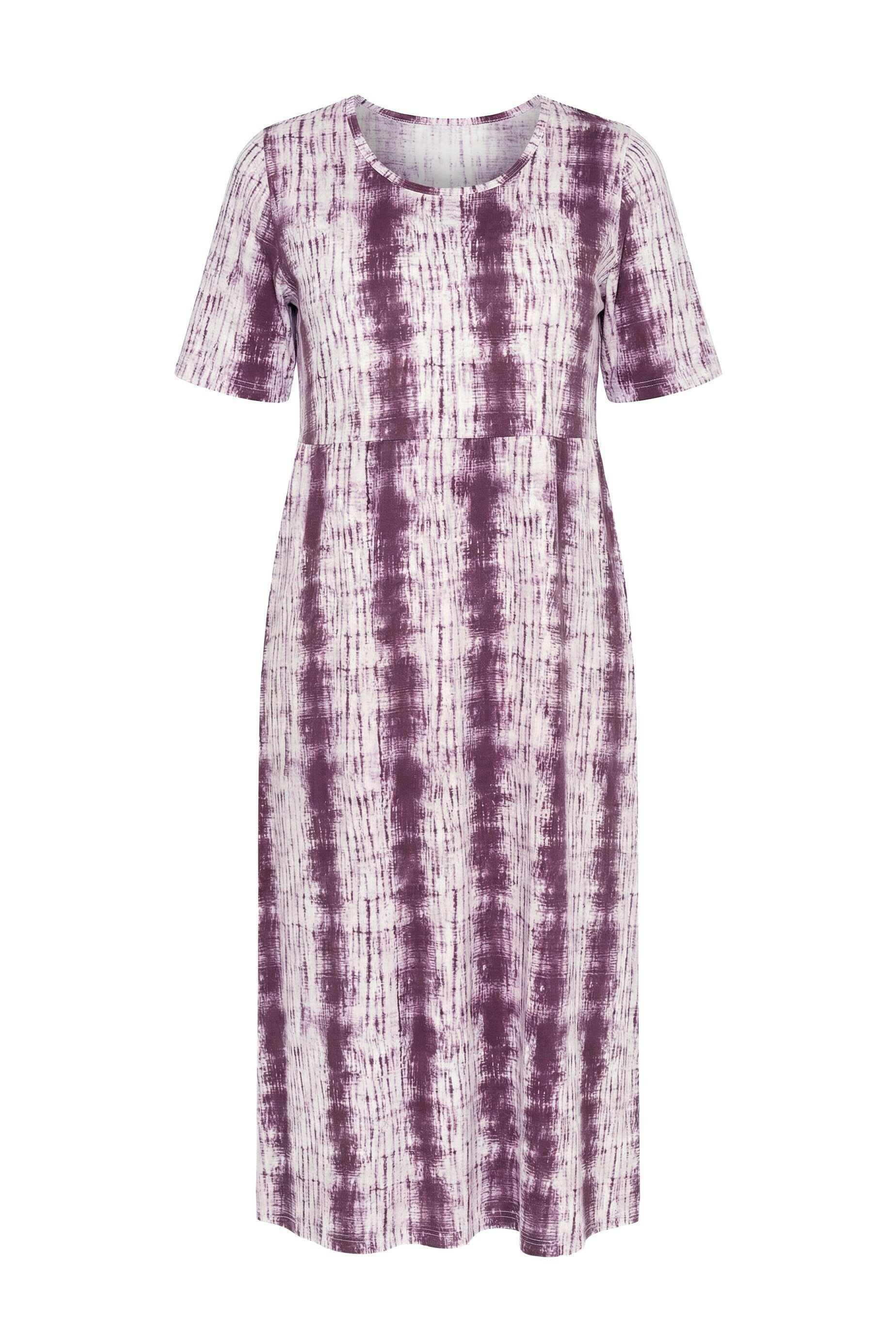 Ulla Popken Jerseykleid Midikleid Batikstreifen A-Linie Rundhals Halbarm – Bild 2 von 4