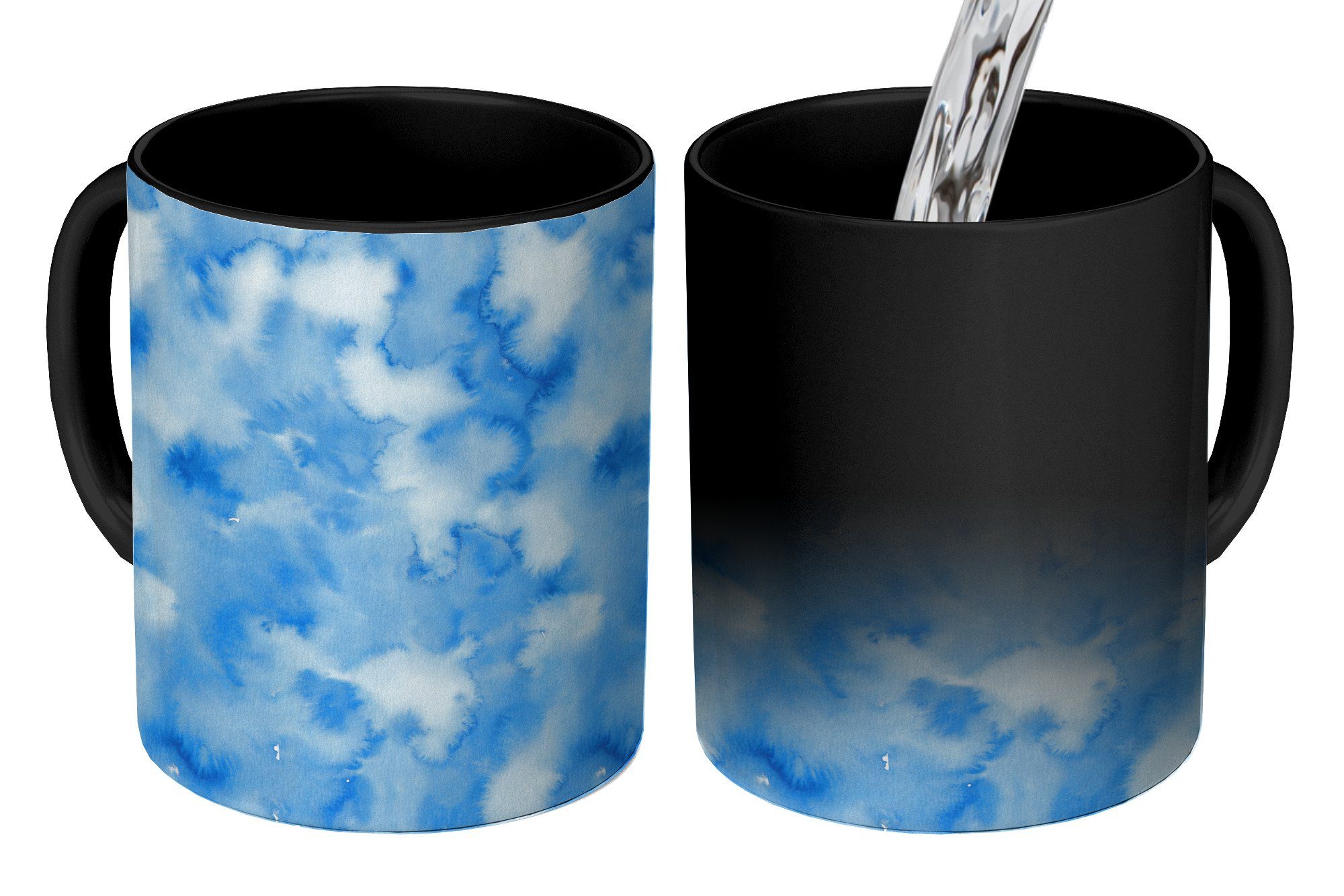 MuchoWow Tasse Aquarell - Abstrakt - Blau - Muster, Keramik, Farbwechsel, Kaffeetassen, Teetasse, Zaubertasse, Geschenk