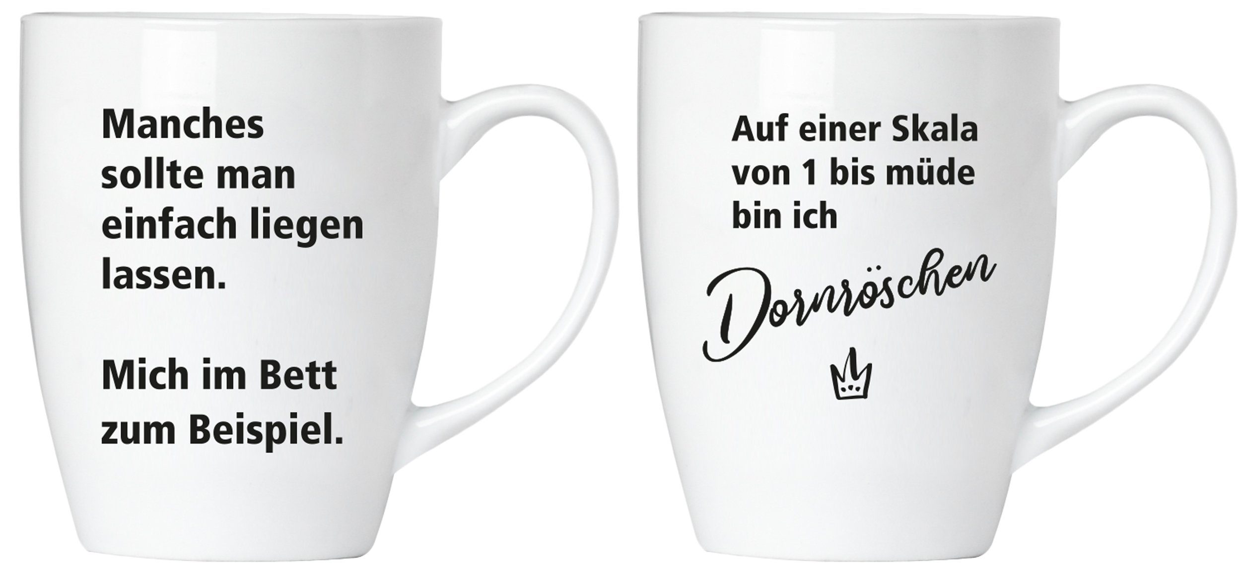 BRUBAKER mit Spruch "Auf Kaffeetassen "Manches Müde Tassen 2er-Set lustig Morgenmuffel, und Keramik, sollte..." einer...", Tasse in Geschenkpackung Dornröschen mit Büro Geschenkset Motivtassen Grußkarte, für Kaffeebecher