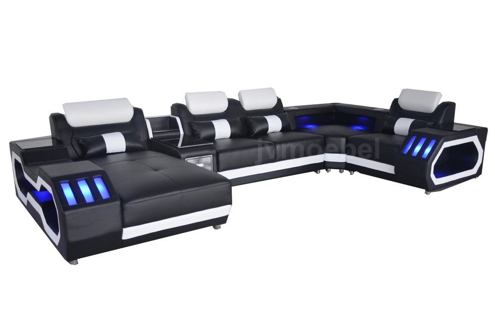 Schwarz/Weiß Design USB Ledersofa U-Form Ecksofa JVmoebel Garnitur Sofa Wohnlandschaft Sofa Couch