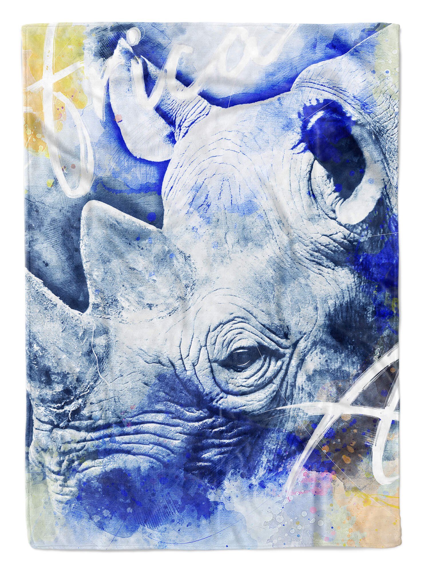 Sinus Art Handtücher Handtuch Strandhandtuch Saunatuch Kuscheldecke SplashArt Tier Serie Kunstvoll Rhino Motiv, Baumwolle-Polyester-Mix (1-St), Handtuch