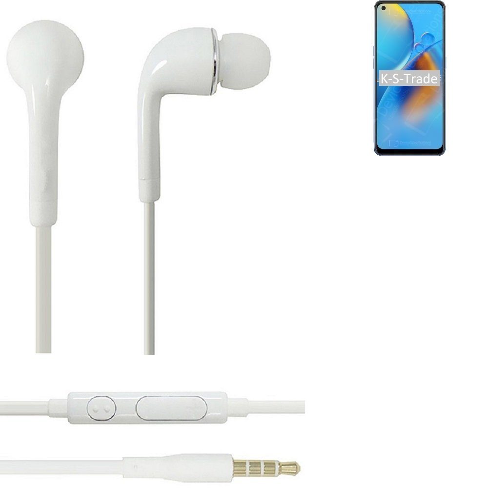 K-S-Trade für Oppo A74 4G In-Ear-Kopfhörer (Kopfhörer Headset mit Mikrofon u Lautstärkeregler weiß 3,5mm)