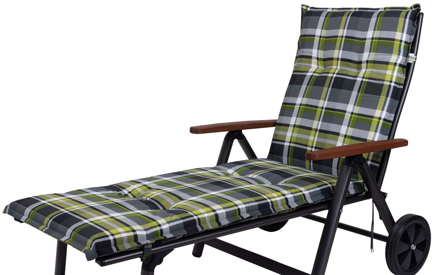 Sun Garden Liegenauflage Rolliege Prato 10460-210 grün-grau-weiß kariert 194x62x7 cm Sun Garden, (1 St), Halteband verstellbar mit Bindebändern