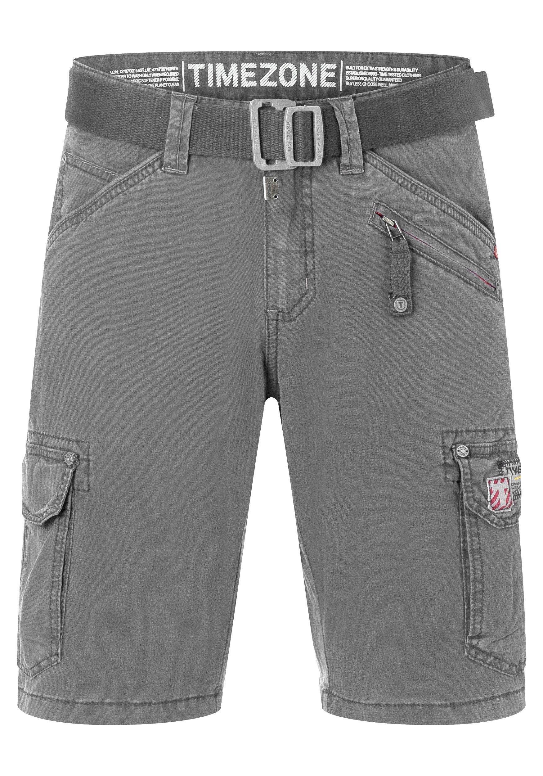 TIMEZONE Cargoshorts Kurzes Design Cargo Regular Mid Waist für Herren Baumwolle Regular Fit unifarben elastisch Reißverschluss