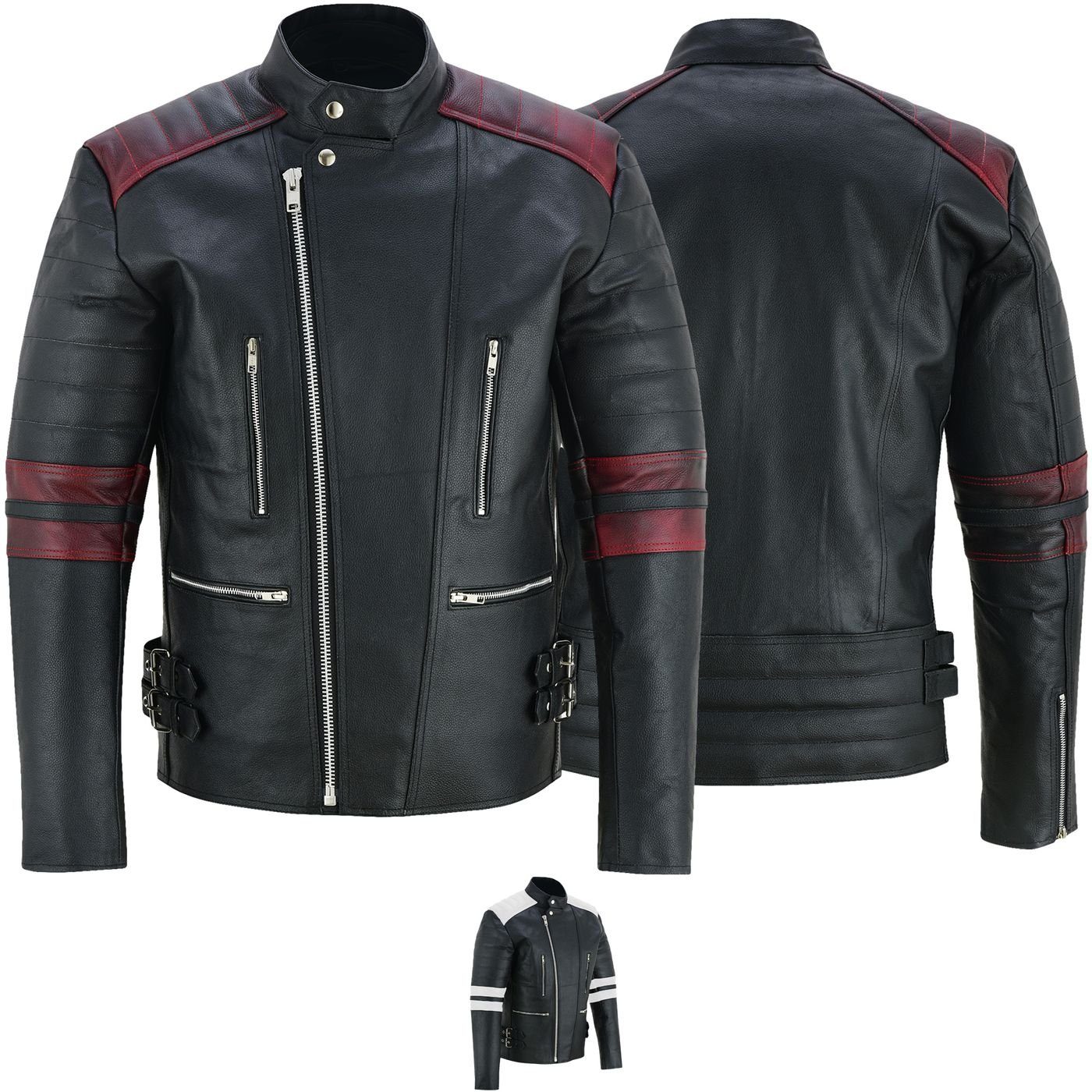 German Wear Lederjacke GW424J Biker Lederjacke Oldschool Vintag Retro Jacke mit Protektoren