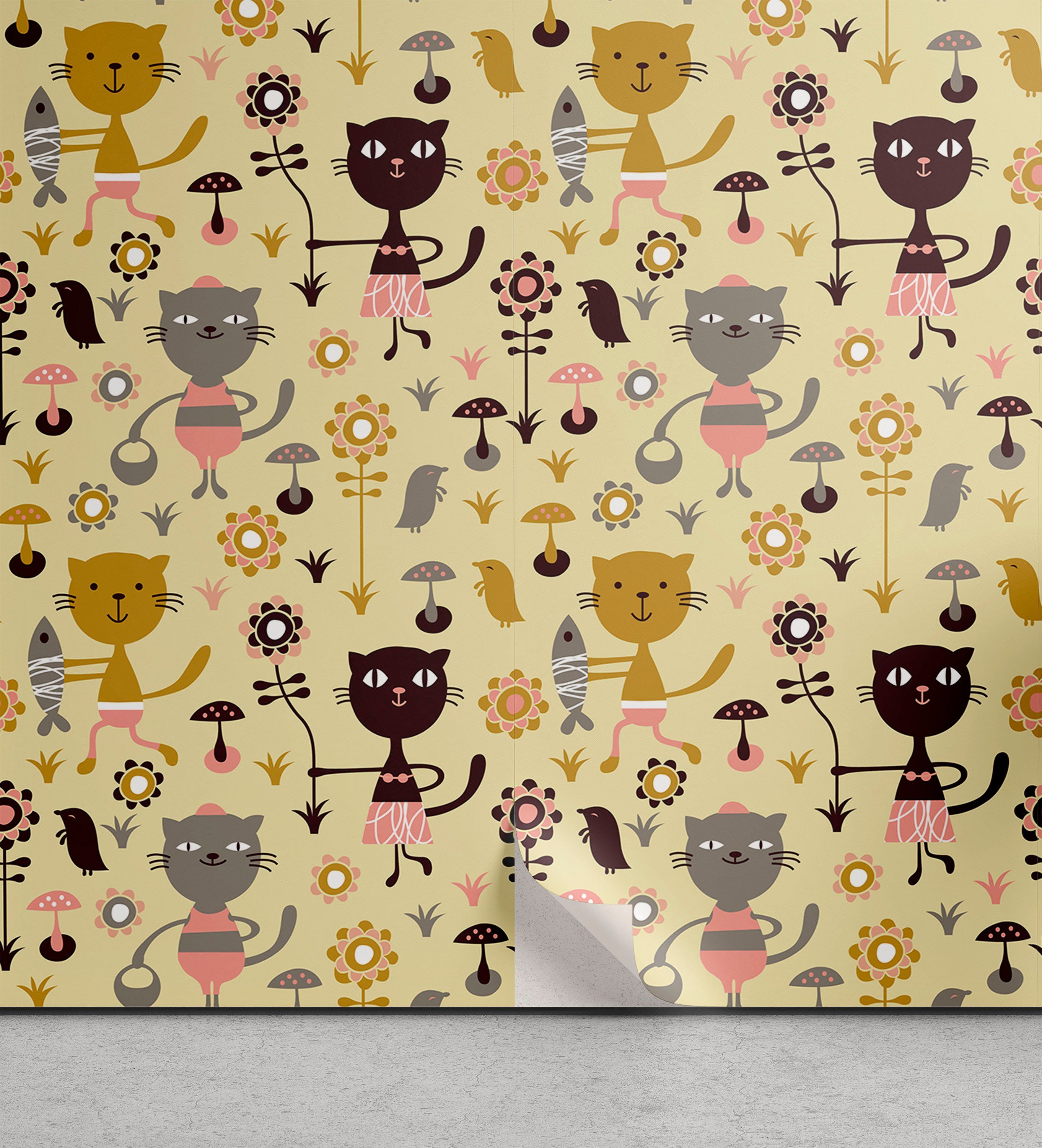Abakuhaus Vinyltapete selbstklebendes Wohnzimmer Küchenakzent, Katze Feline Tiere in Wald