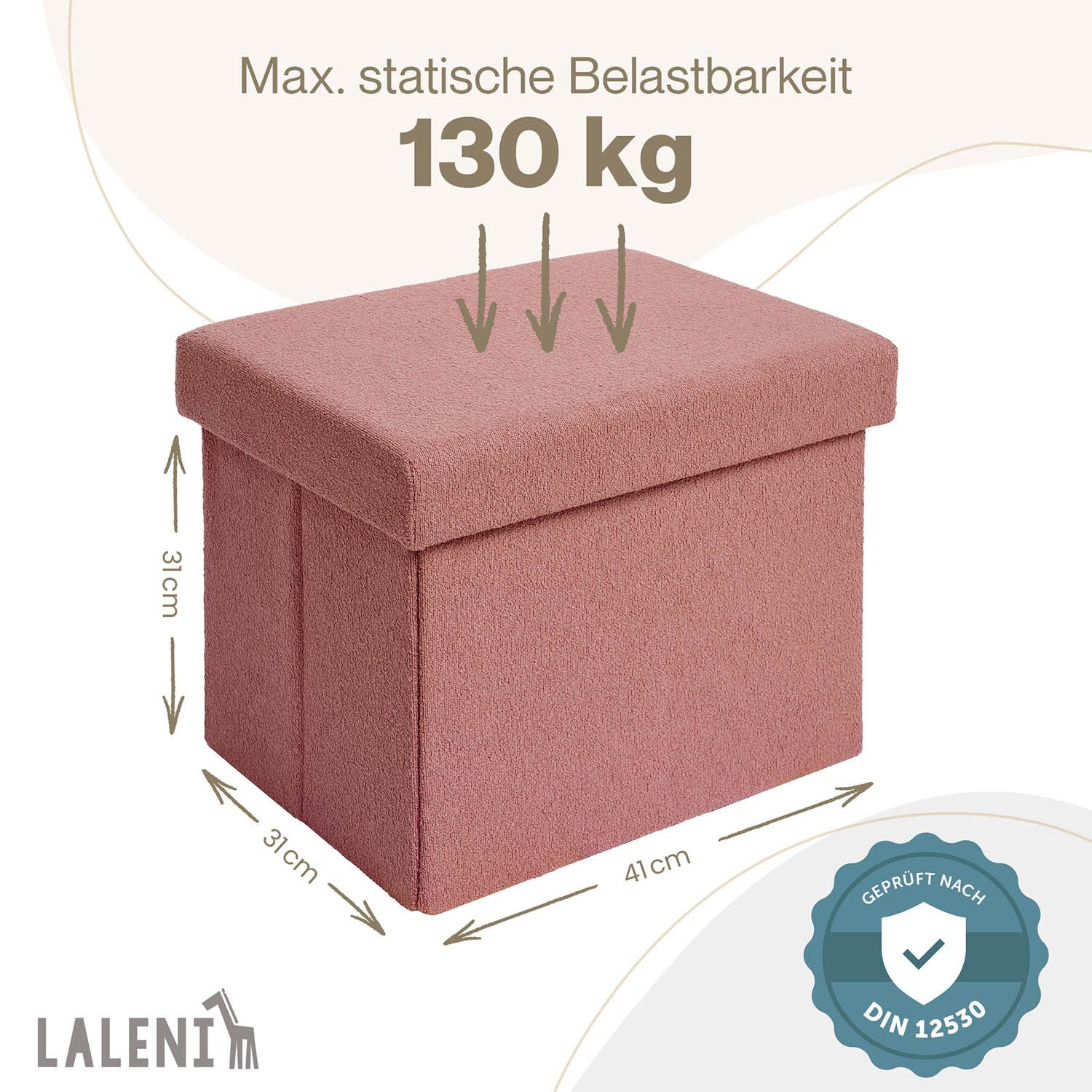 Laleni Sitztruhe Sitzbank mit Stauraum aus robustem Boucle-Stoff, Bequemer Hocker mit Stauraum - Aufbewahrungsboxen – Bild 3 von 5