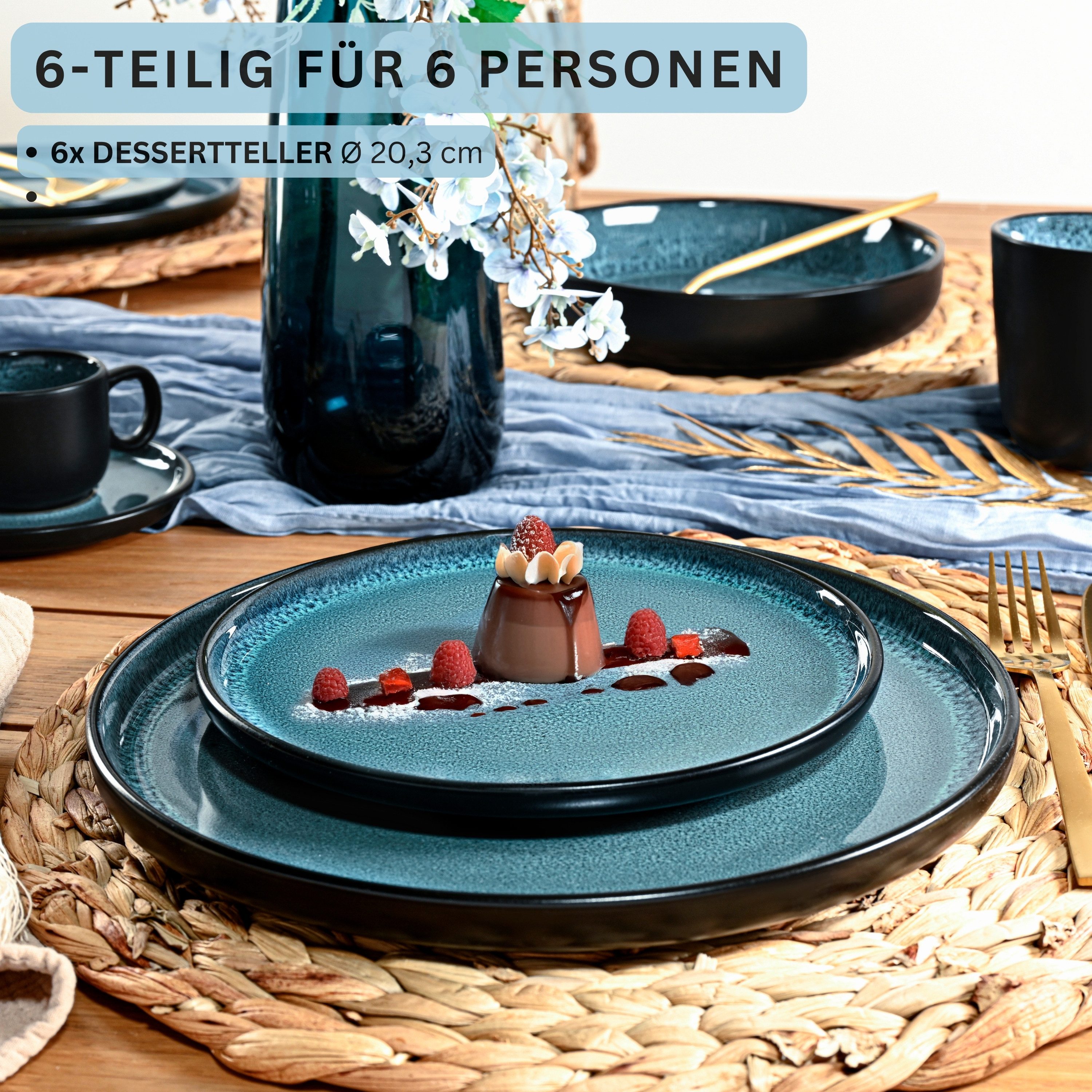 SÄNGER Teller Vigo, (6 St), Dessertteller Set, Steingut, Handmade, Blau-Schwarz, VALUE COLLECTION
