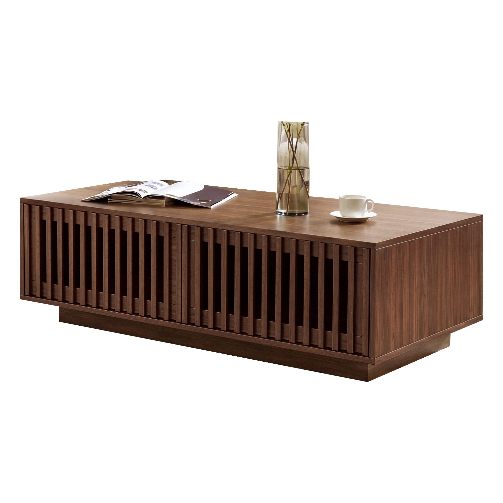 Merax Couchtisch mit Stauraum, Rechteckiger Sofatisch Beistelltisch (1-St), Wohnzimmertisch mit 2 Türen und Gitterdesign, 100x50×35cm