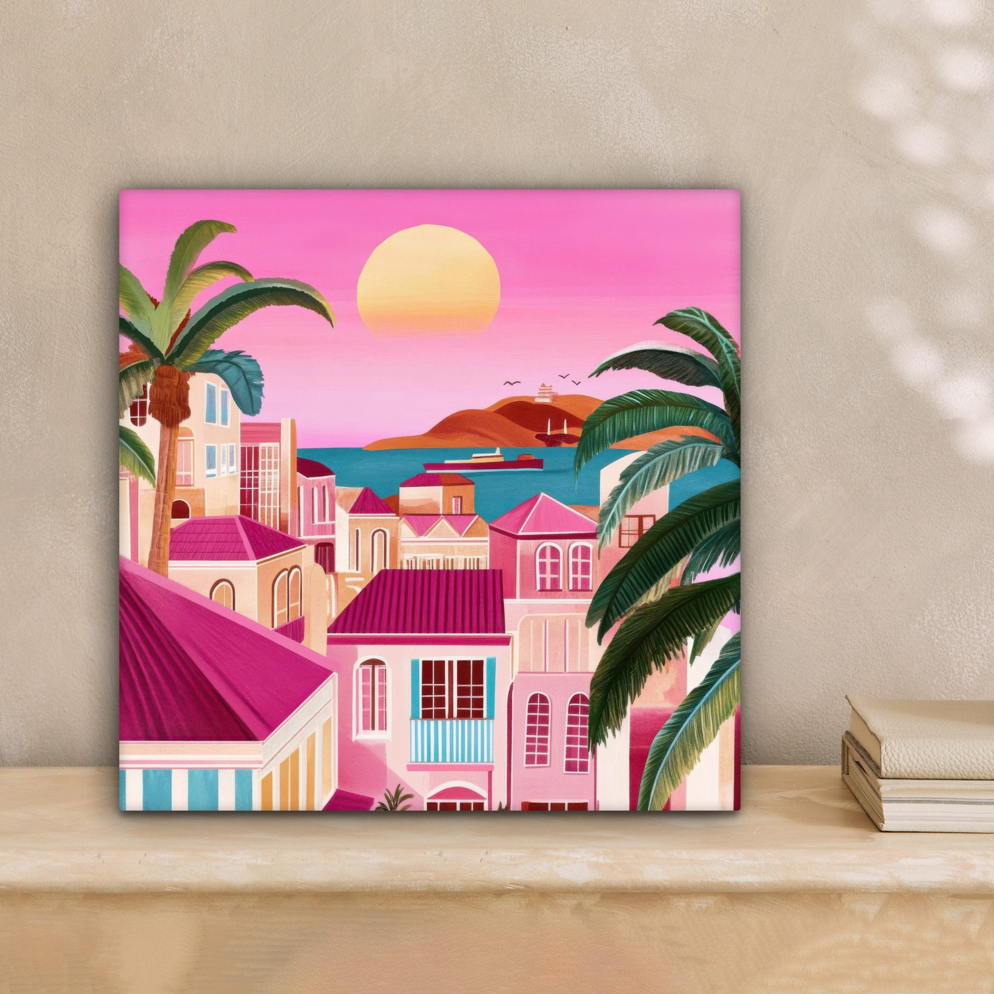 OneMillionCanvasses® Leinwandbild Stadt - Rosa - Palmen, Fotodruck (1 St), günstig online kaufen