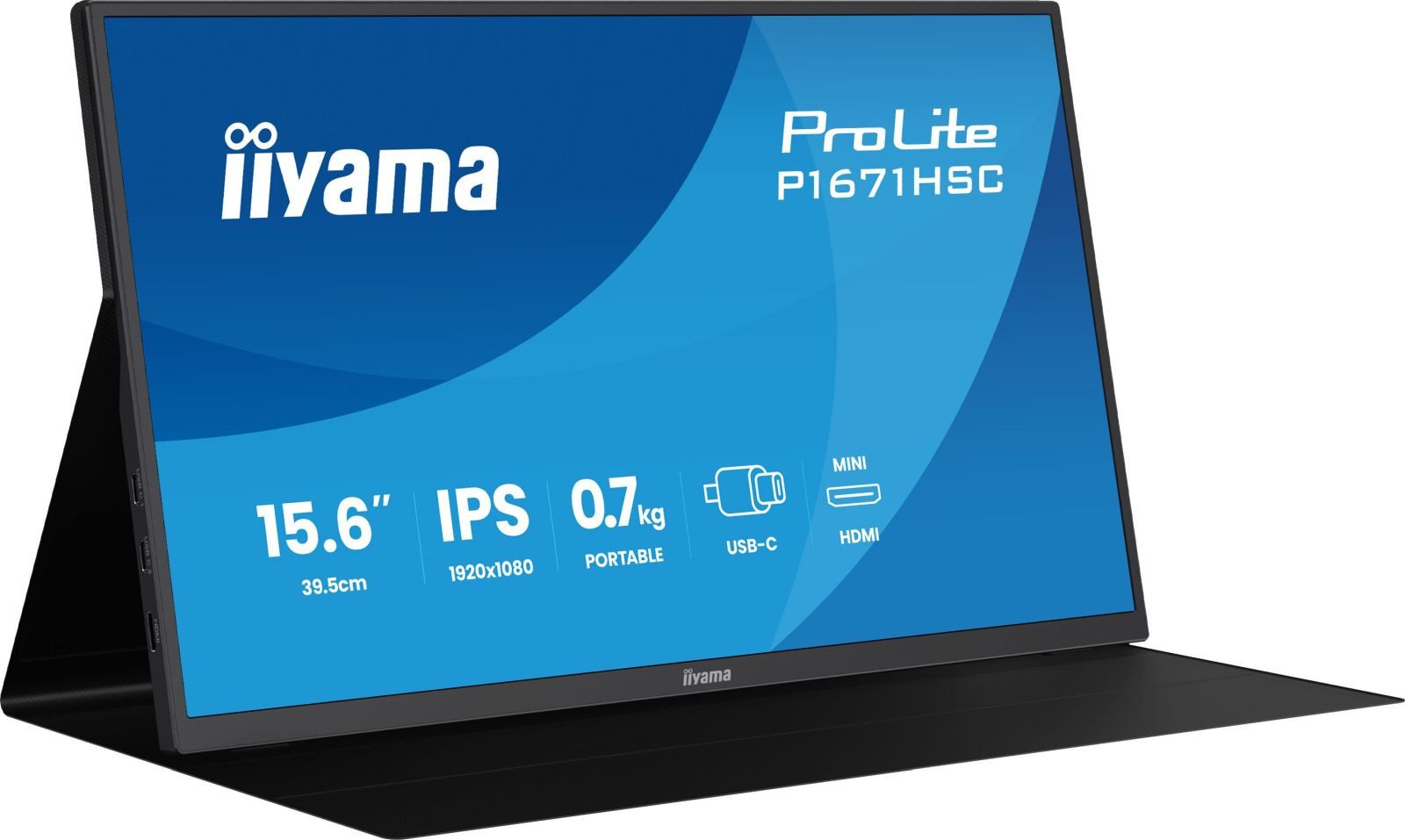 Iiyama ProLite P1671HSC-B1 15.6" 16:9 Full HD IPS Portable Display schwarz TFT-Monitor (1920 x 1080 px, Full HD, 3 ms Reaktionszeit, 60 Hz, IPS, Adaptive-Sync, Lautsprecher, HDCP, Kopfhörerbuchse)