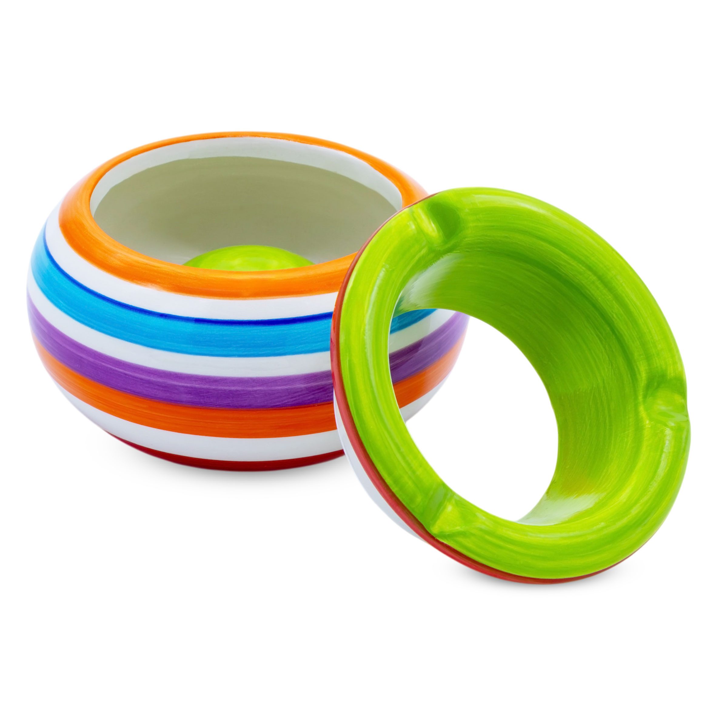 Spetebo Aschenbecher 4er Set Sturmaschenbecher aus Dolimit Keramik rund 11 cm, Tischaschenbecher bunt mit abnehmbarem Deckel