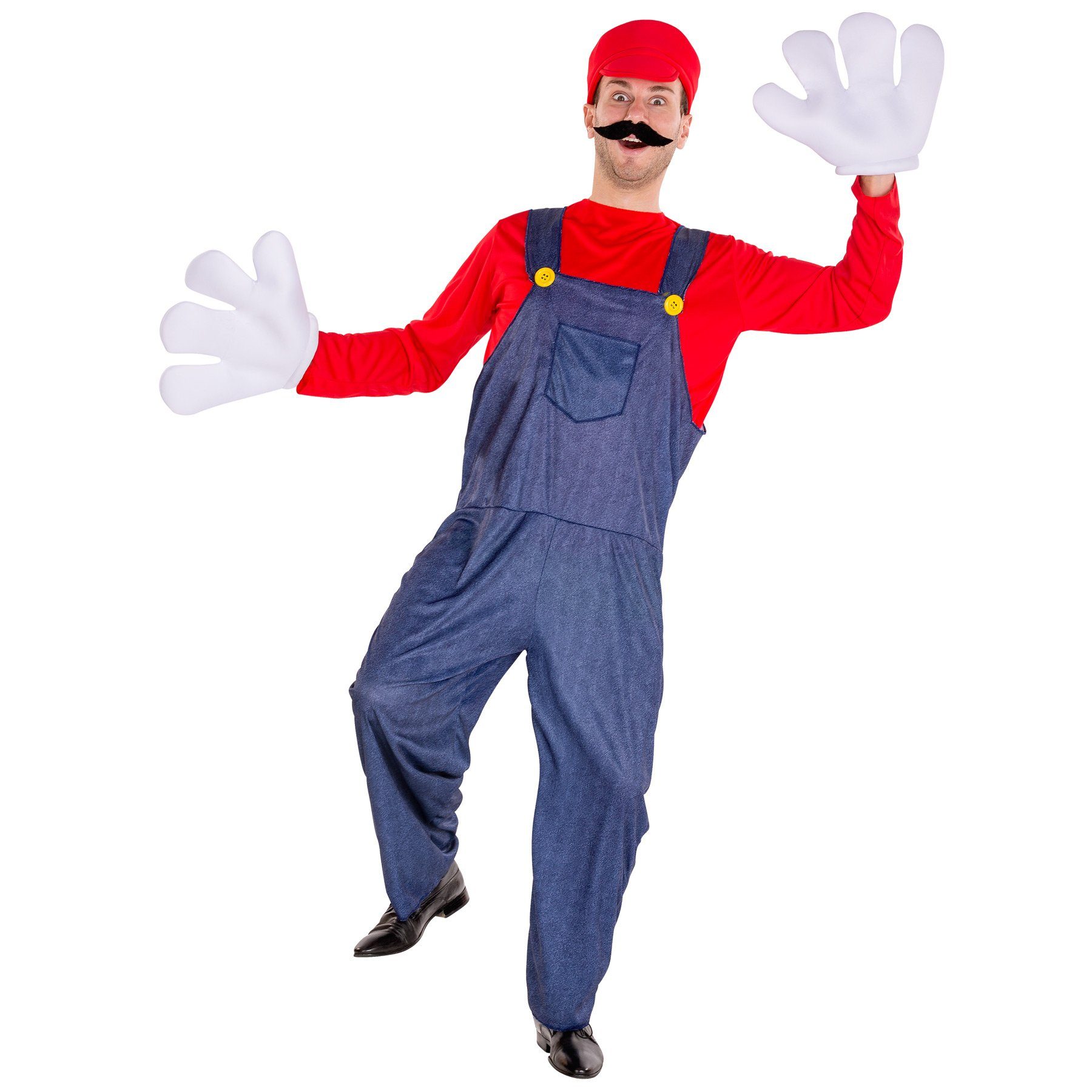 dressforfun Kostüm Herrenkostüm super Klempner Mario, Latzhose in Jeansoptik, mit 2 aufgenähten, gelben Knöpfen