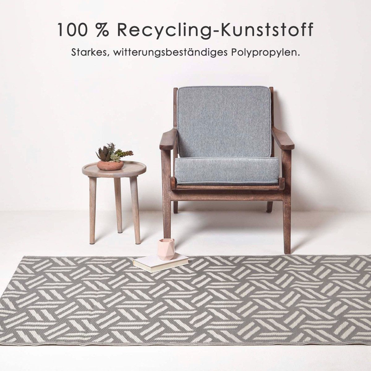 Homescapes Outdoorteppich Outdoor-Teppich Luna aus Polypropylen mit grauem Muster, 180 x 270 cm, rechteckig, Höhe: 20 mm