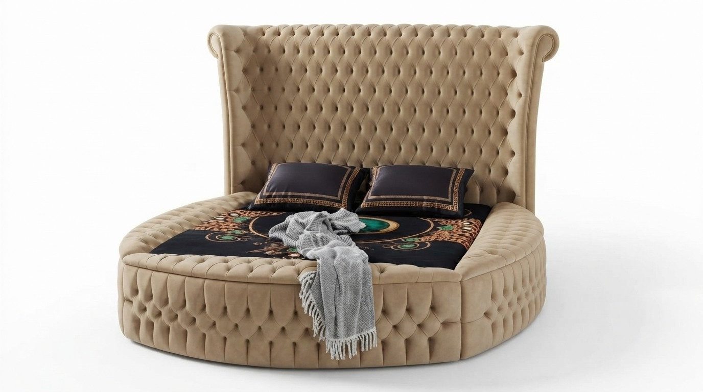 Xlmoebel Rundbett Luxuriöses Chesterfield Polsterbett aus edlem Samt (Bett), Hergestellt in Europa
