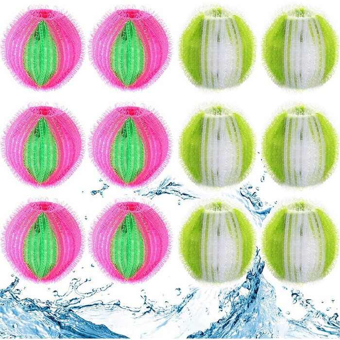Leway Wäschekugel Tierhaarentferner Waschmaschine 12 Stücke Wiederverwendbar Waschbälle für Waschmaschine Wäscherei Bälle Waschkugel für Entfernt Tierhaare Fussel Haar (Grün+Rosa)