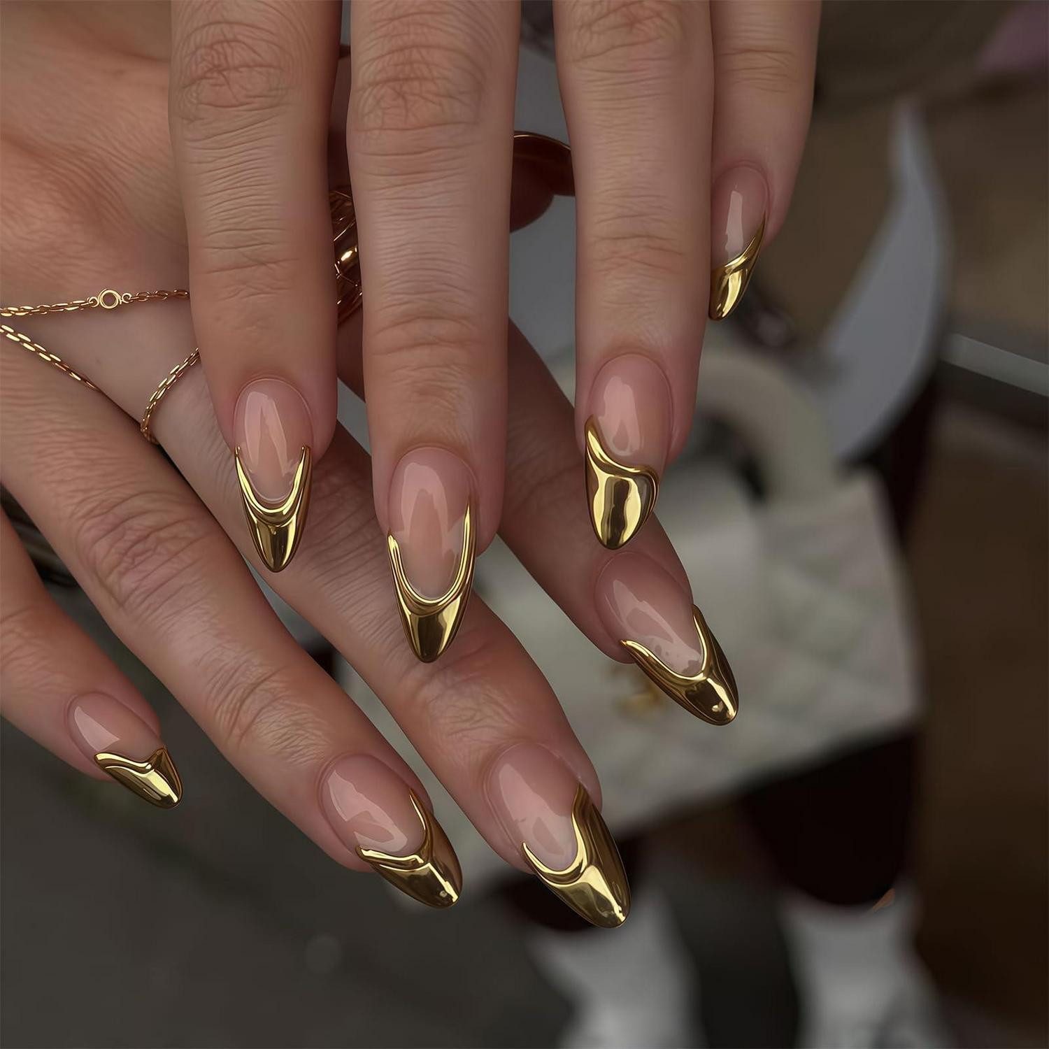 LuxusKollektion Kunstfingernägel Nägel Aufkleben Gold French 24 Stk., 24-tlg.