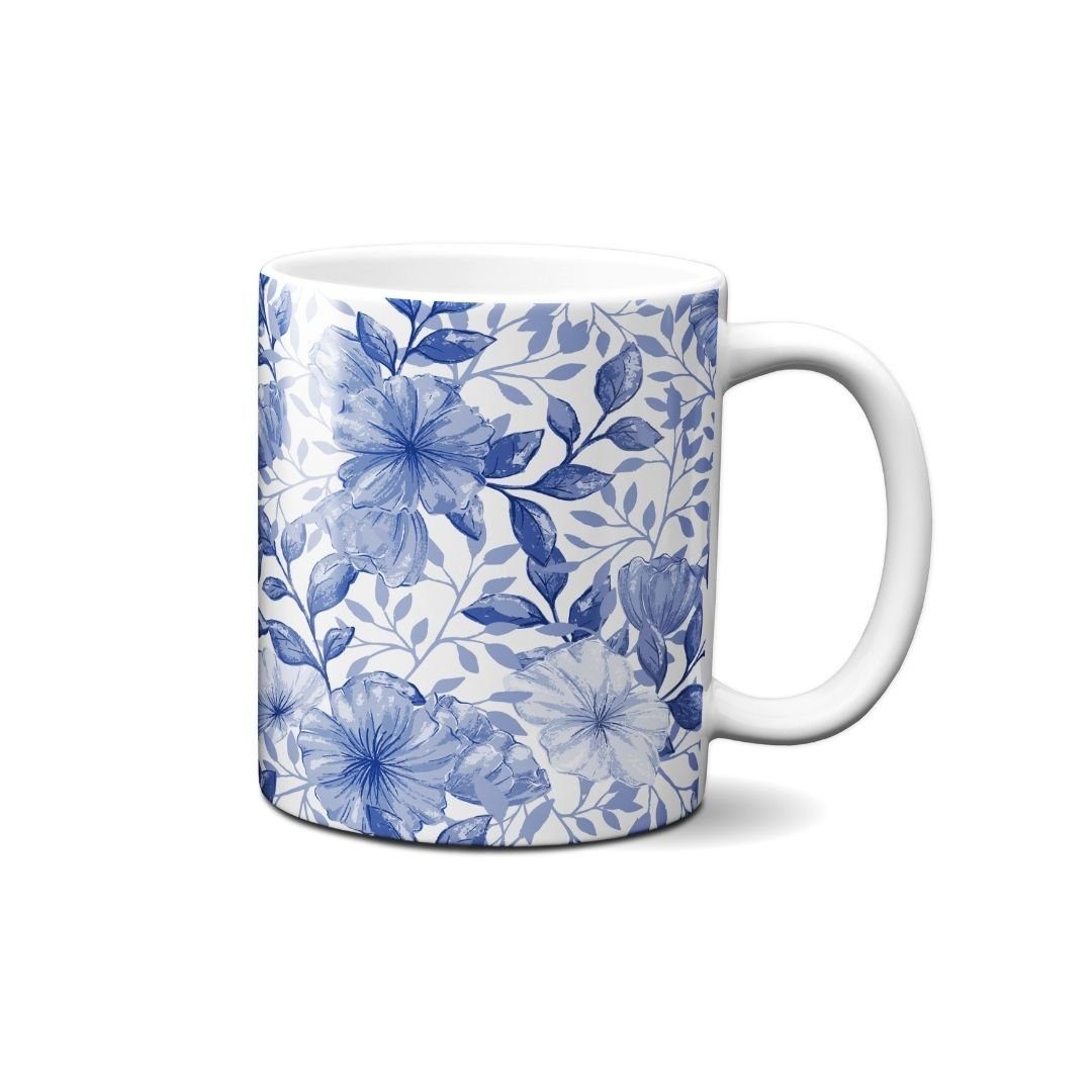 Hustling Sharks Tasse Hustling Sharks® Tasse mit Naturmotiv - Blumen Blau- Geschenk, 330 ml