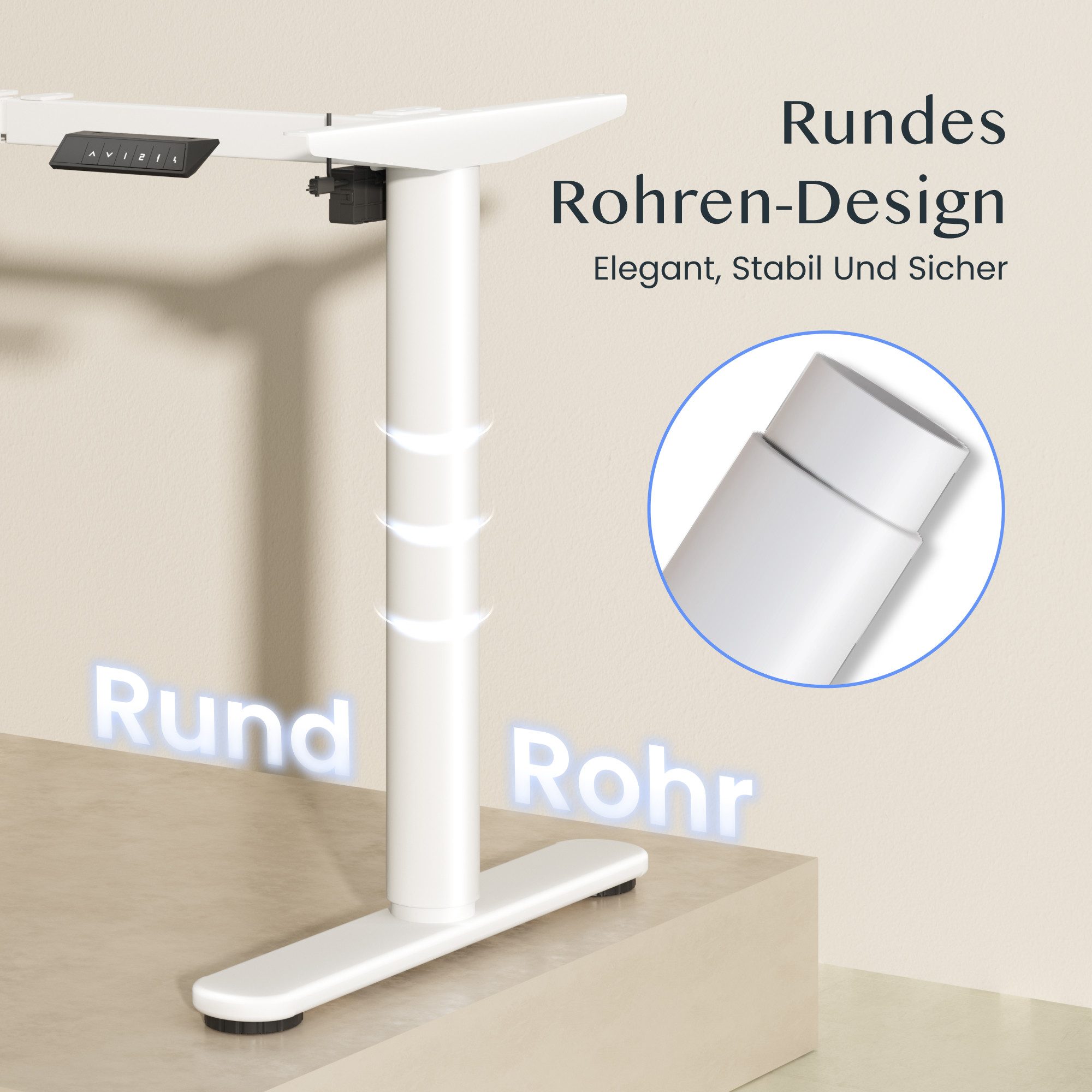 FLEXISPOT Schreibtisch Elektrisch höhenverstellbares Tischgestell, Schwarz/Weiß/Grau/Mousse (1-St., mit elegant abgerundeten Tischbeinen (runde Form), harmonisches Design, Anti-Kollisionsschutz, Max. Load: 80KG