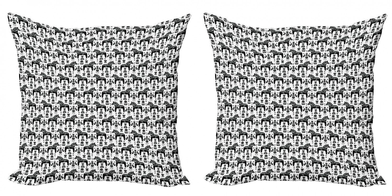 Kissenbezüge Modern Accent Doppelseitiger Digitaldruck, Abakuhaus (2 Stück), nordisch Schwede Dala Pferde