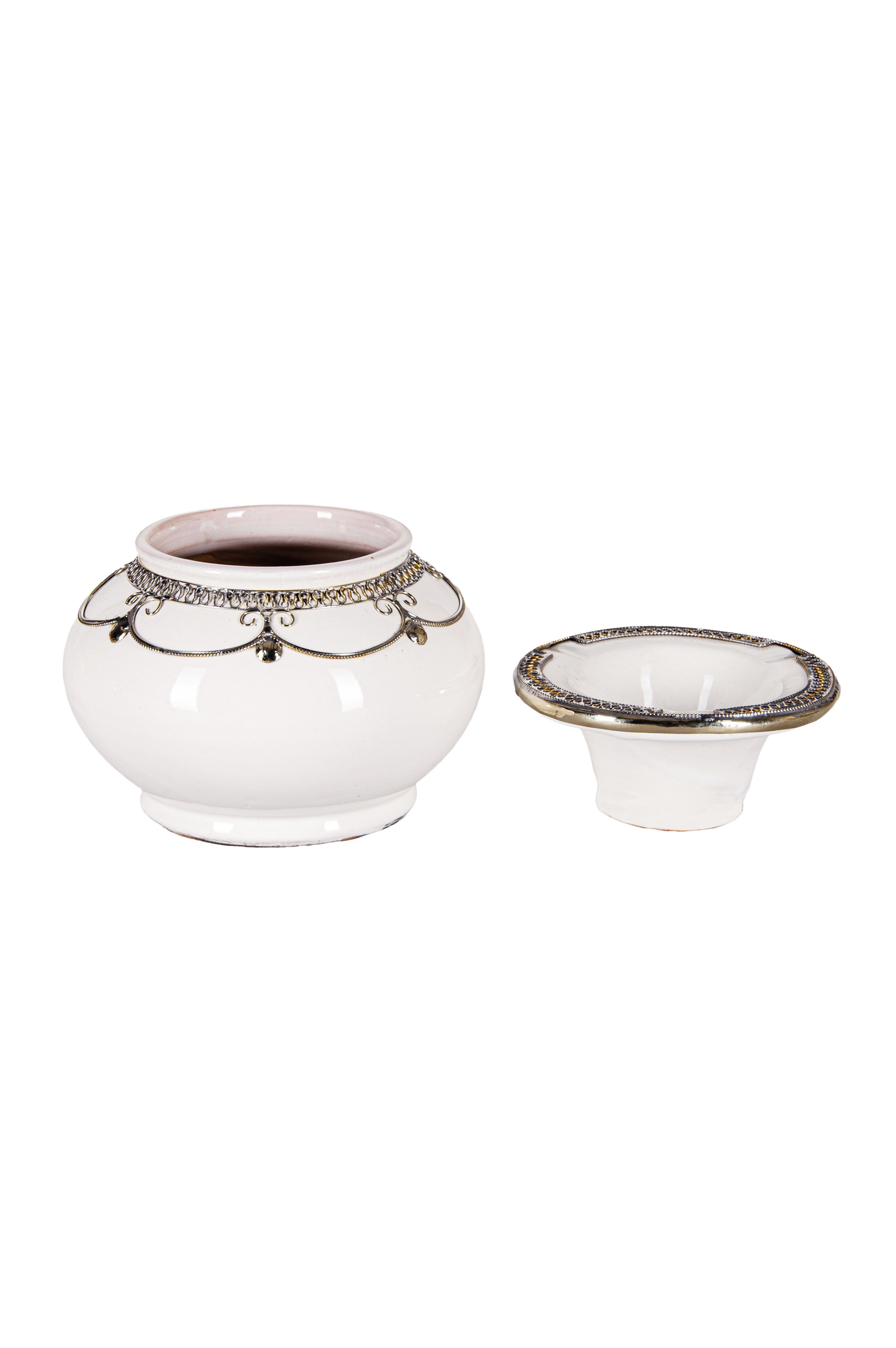 Marrakesch Orient & Mediterran Interior Aschenbecher Aschenbecher Miranda im Orient-Stil, aus Keramik gefertigt, Weiß 11 cm, Handarbeit – Bild 3 von 5