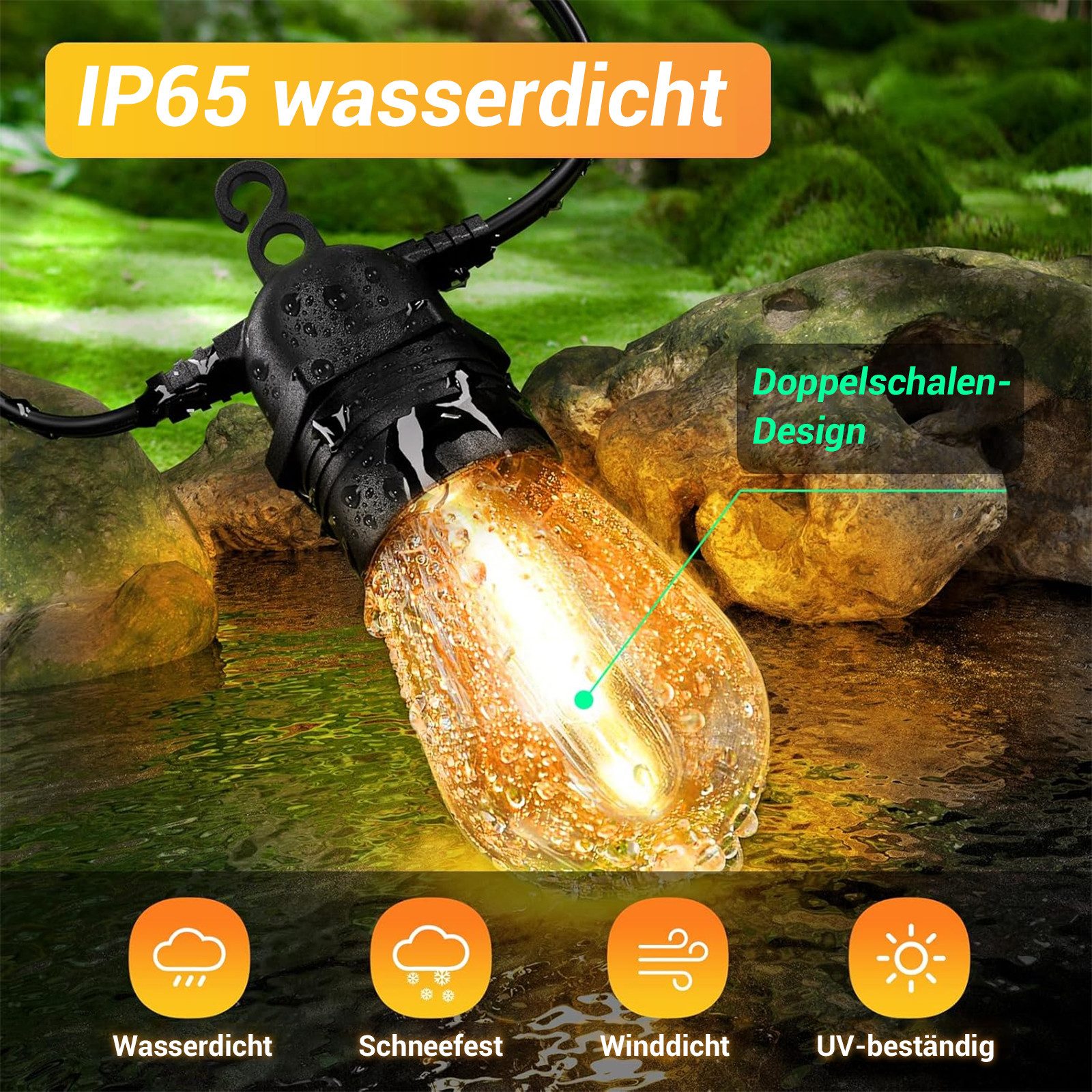 Quntis Lichterkette Außen S14 Glühbirnen Lichterkette, günstig online kaufen