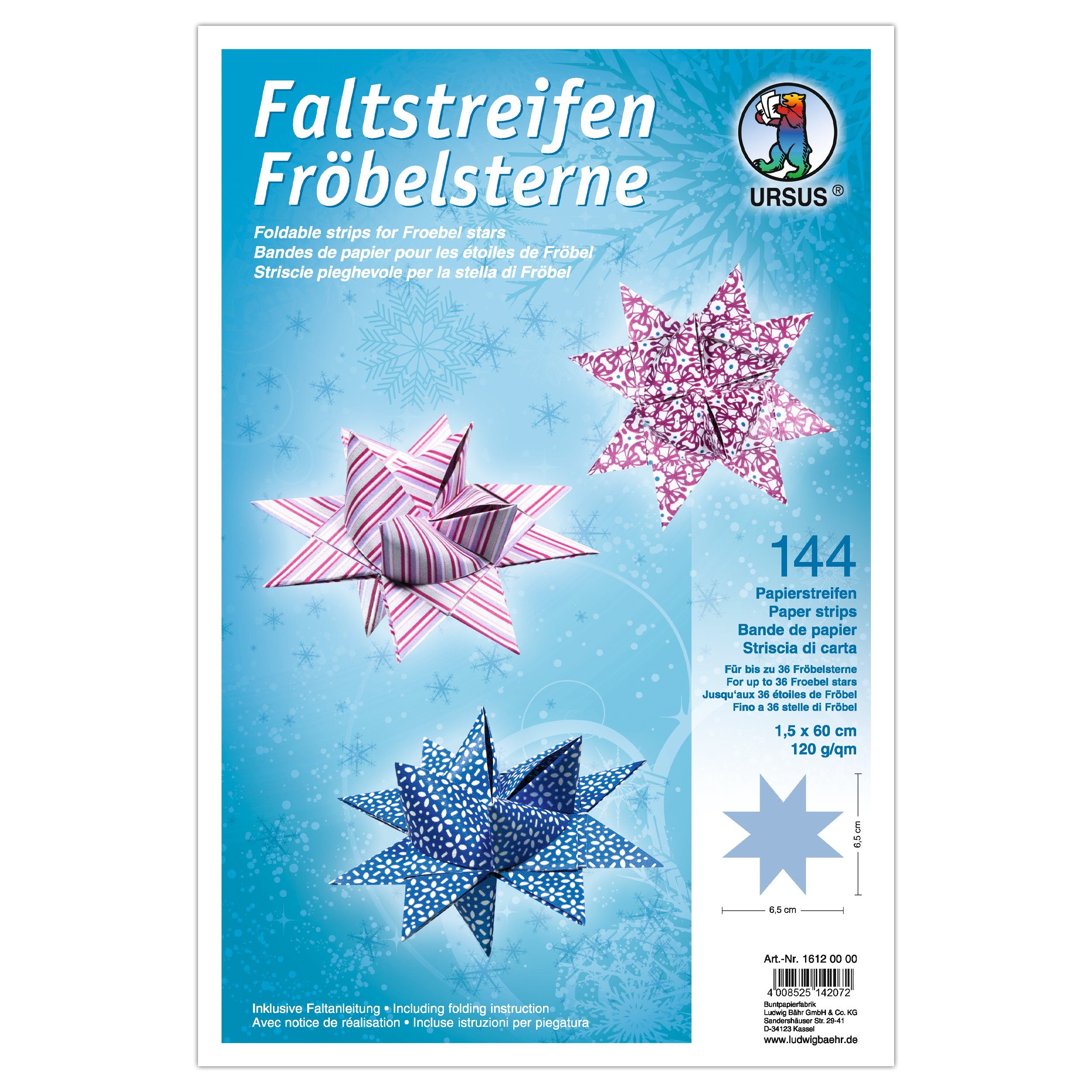 Ursus - Ludwig Bähr Papiersterne URSUS Faltpapierstreifen für Fröbelsterne pink blau weiß
