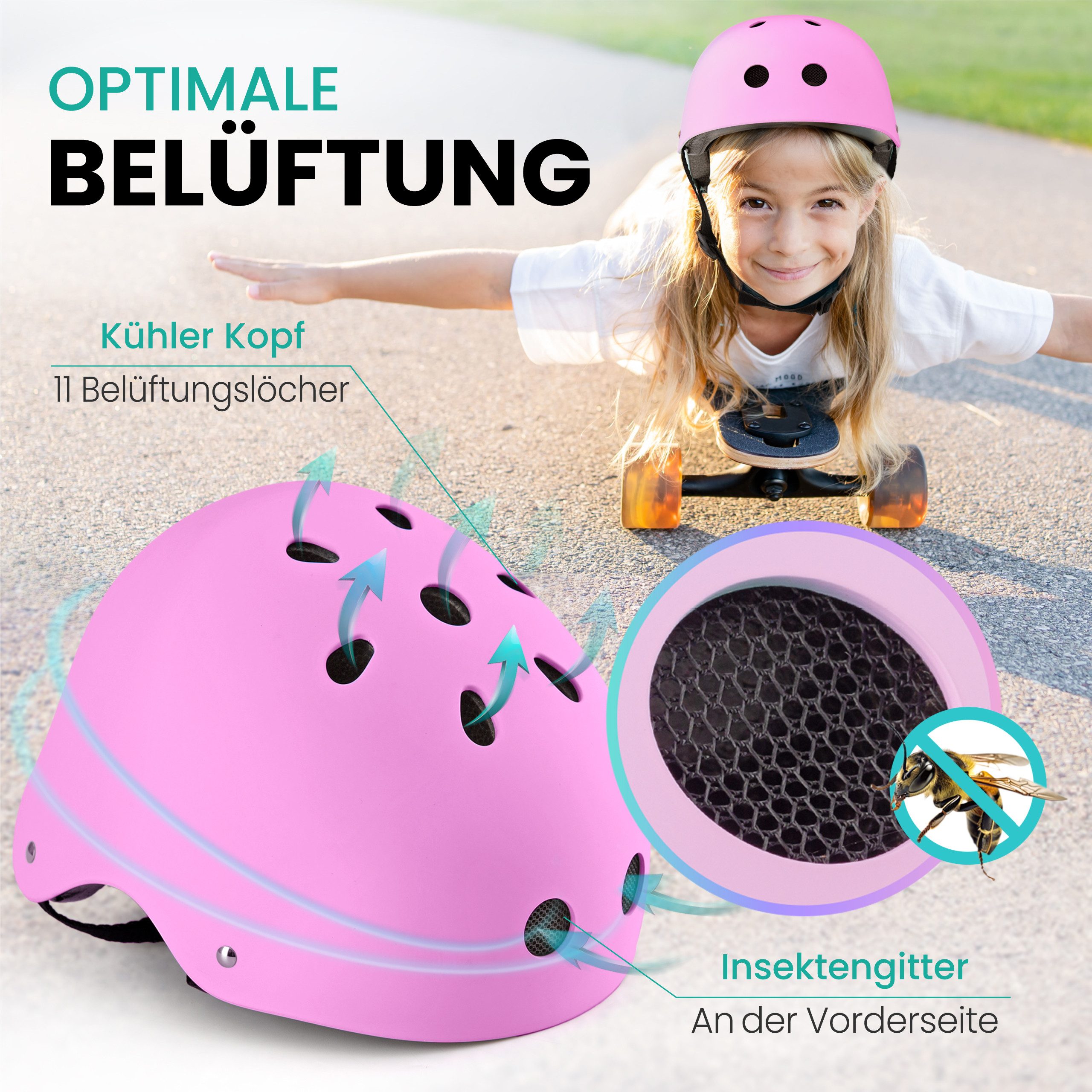 99FLIPS Fahrradhelm Mädchen ab 3 Jahre Skateboard Helm Kinder Einhorn Design, Kinderhelm Inliner Fahrrad Helm Pink Kleinkinder Schlittschuhe